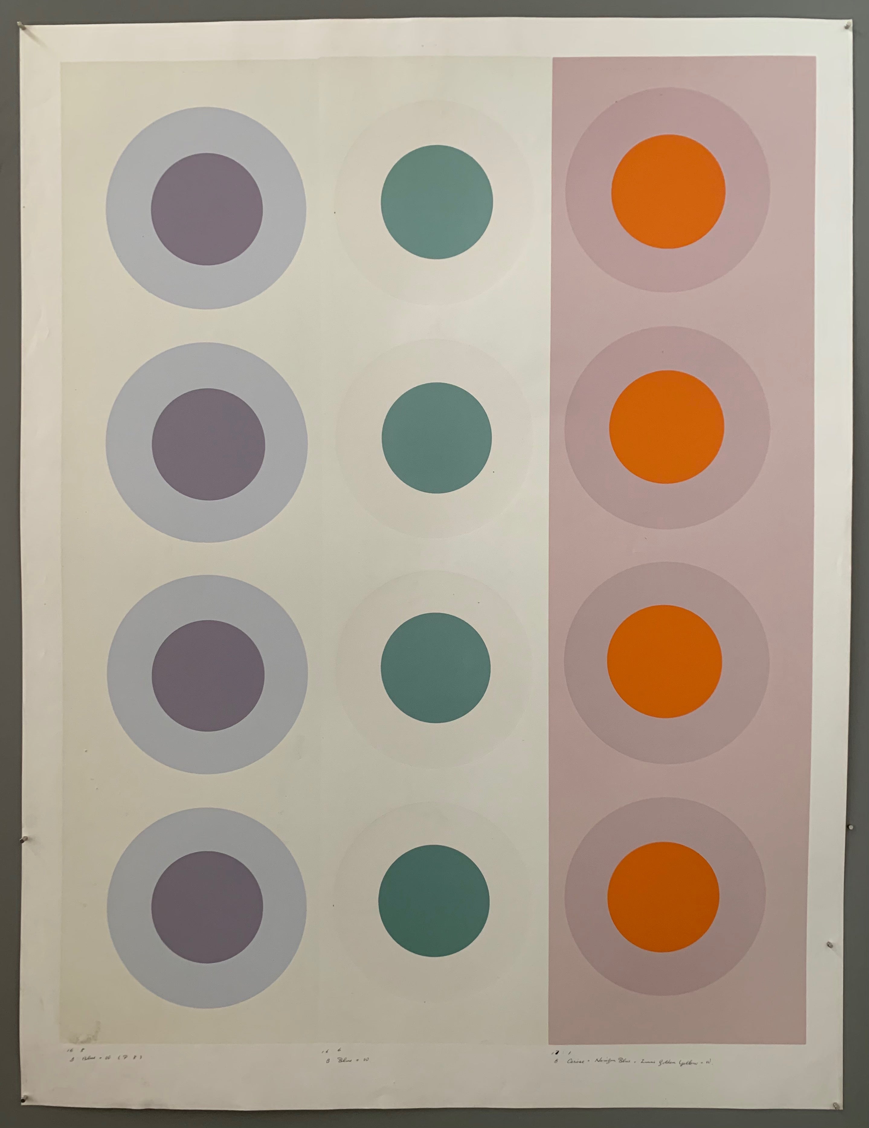 Three rows of targets on colored panels