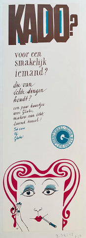 Link to "Kado? voor een smakelijk iemand? die van echte dingen houdt? een paar haartjes voor Globe, makers van echt levend toneel!"Dutchland, C. 1970 Product