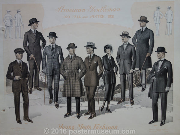 Young newest Men's Fashions- American Gentleman, Spring and Summer, vintage lithographic poster, 1915