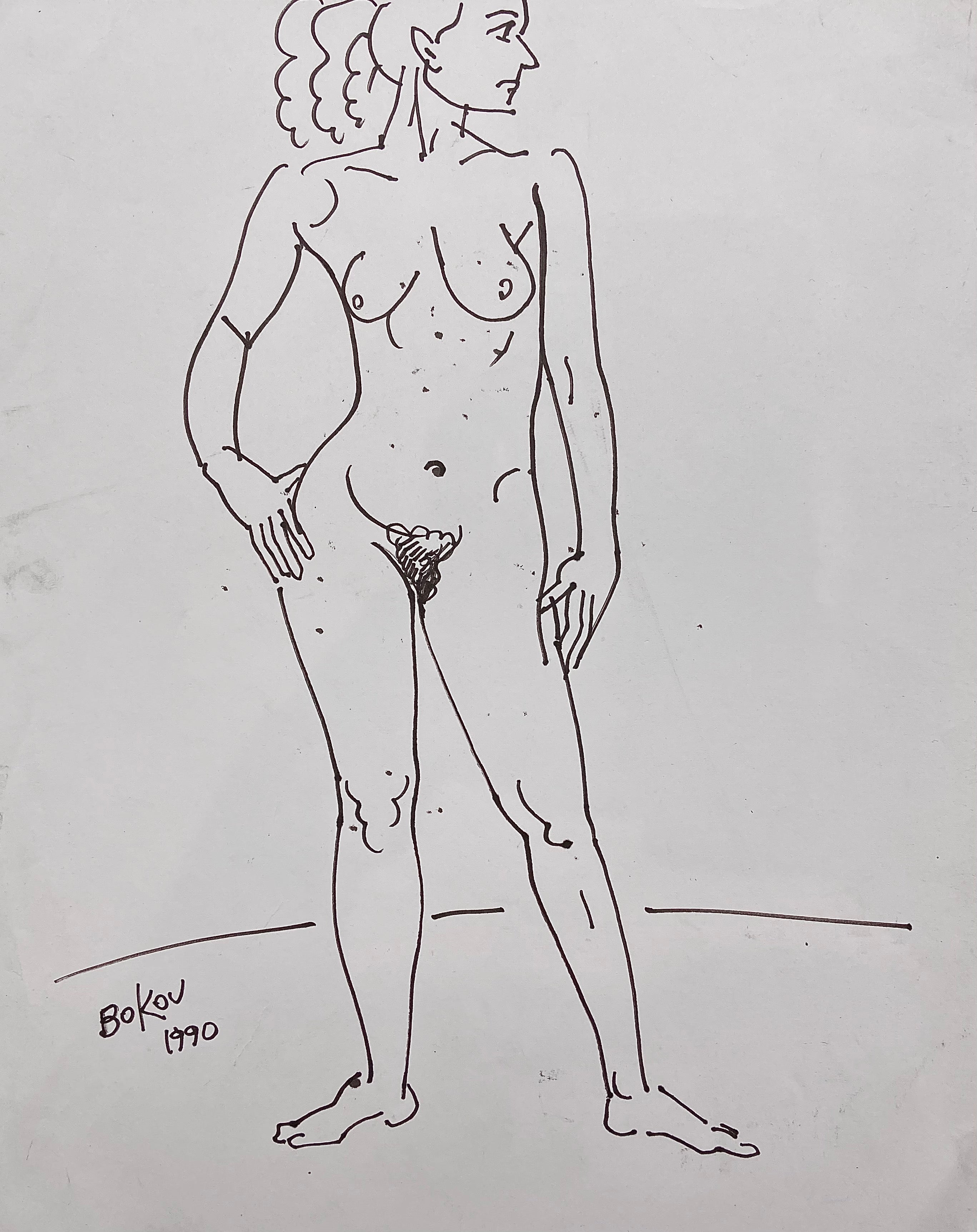 marker drawing of a nude woman