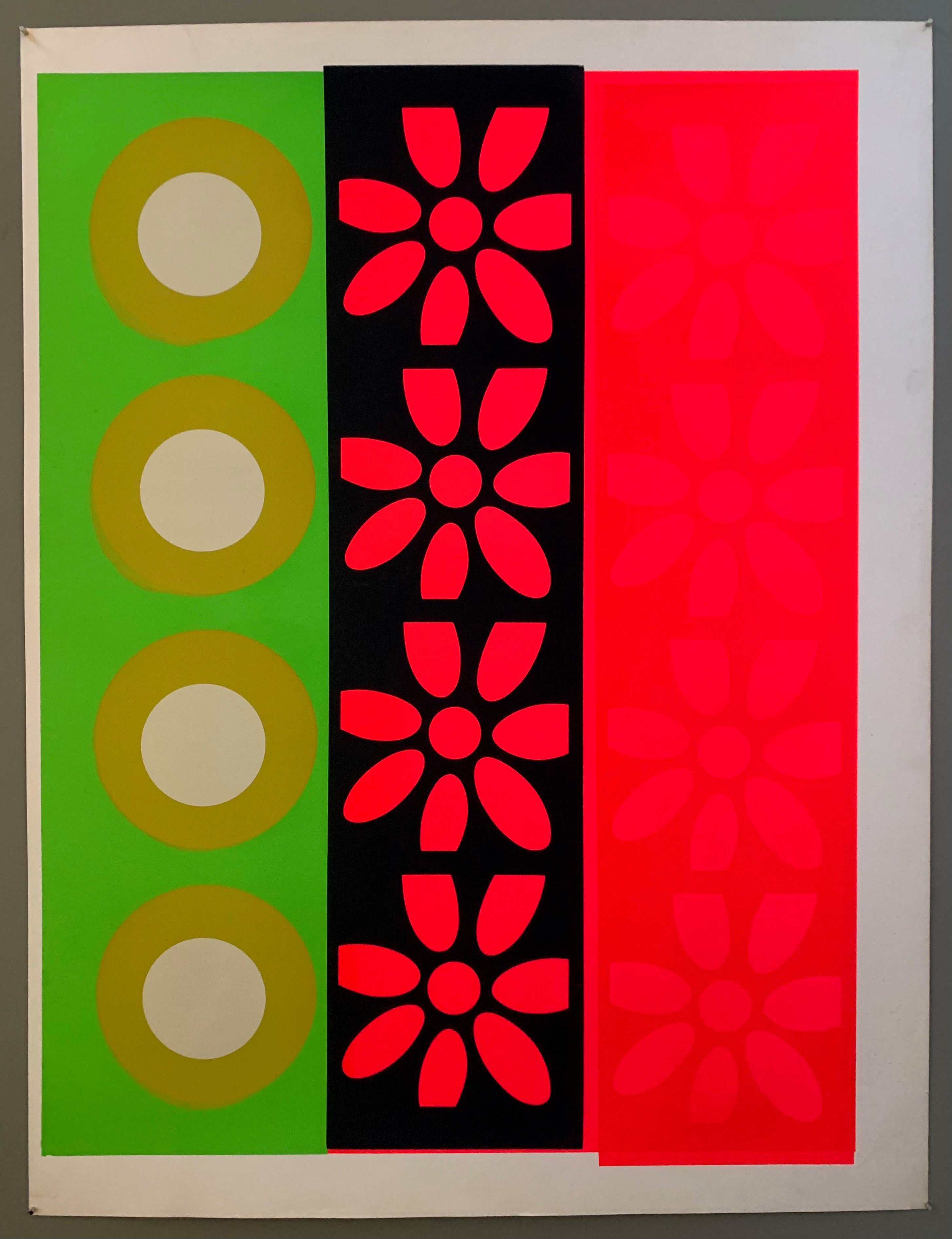 Two rows of flowers and one row of olive green targets.