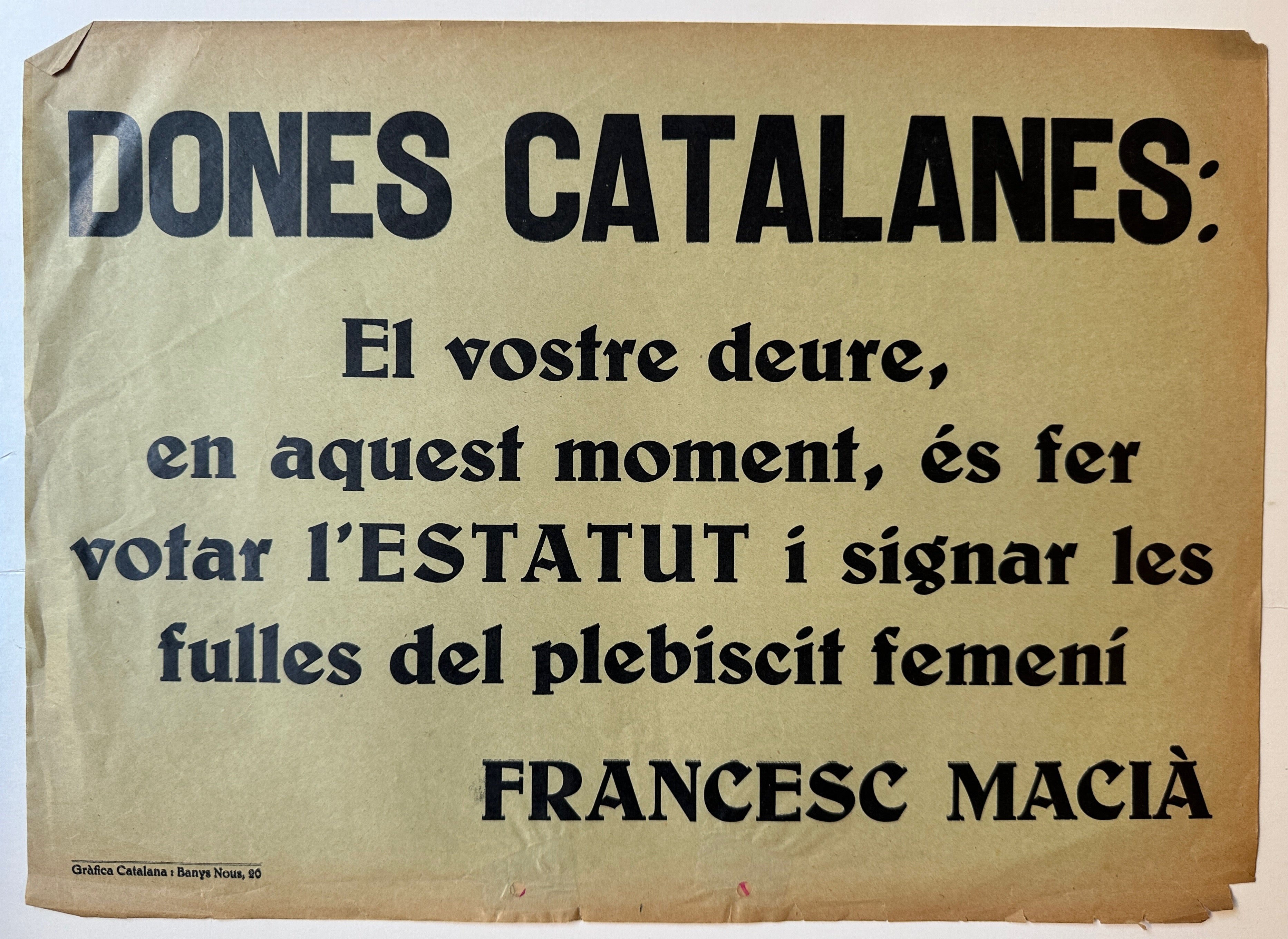12.5x17.5 spanish civil war era poster addressed to catalan women from president francesc macia about womens plebiscite