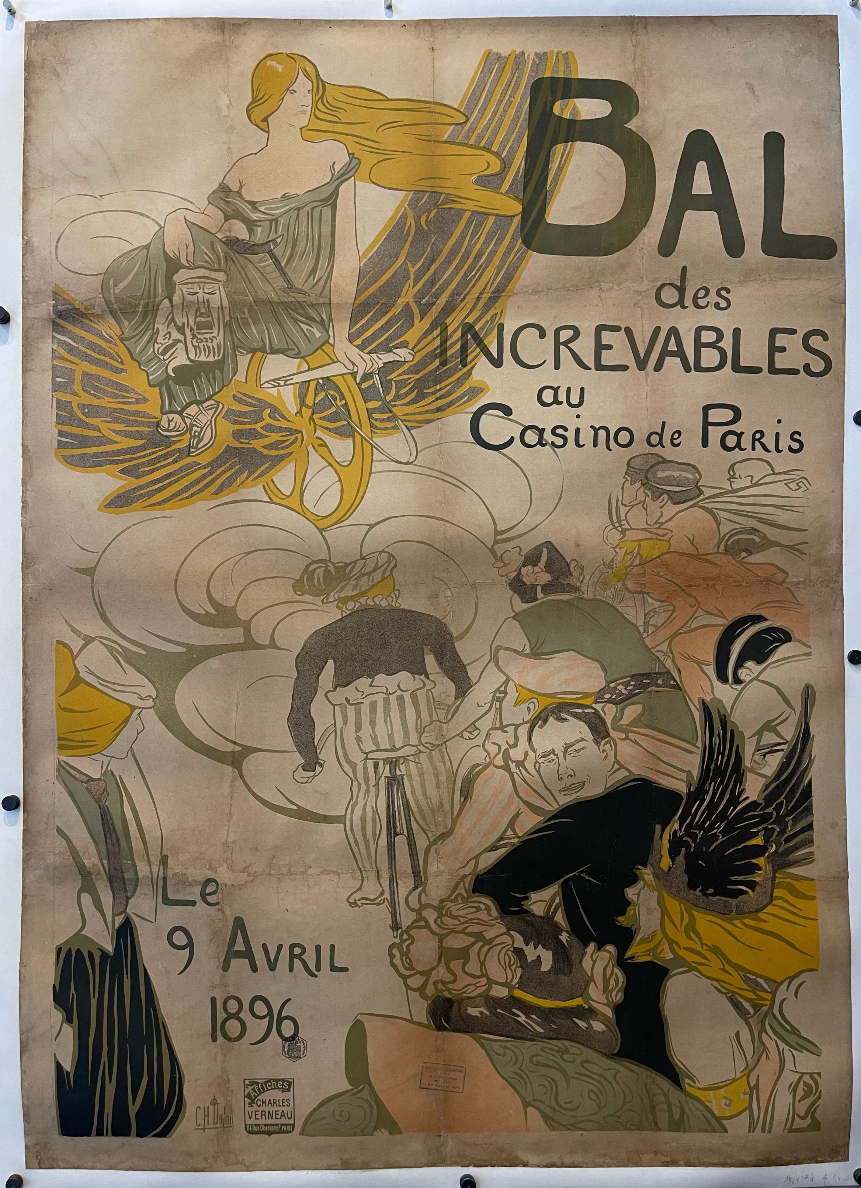 55x39 vertical French theater poster for an event at the Casino de Paris with black text and a yellow, green, orange, and black color palette