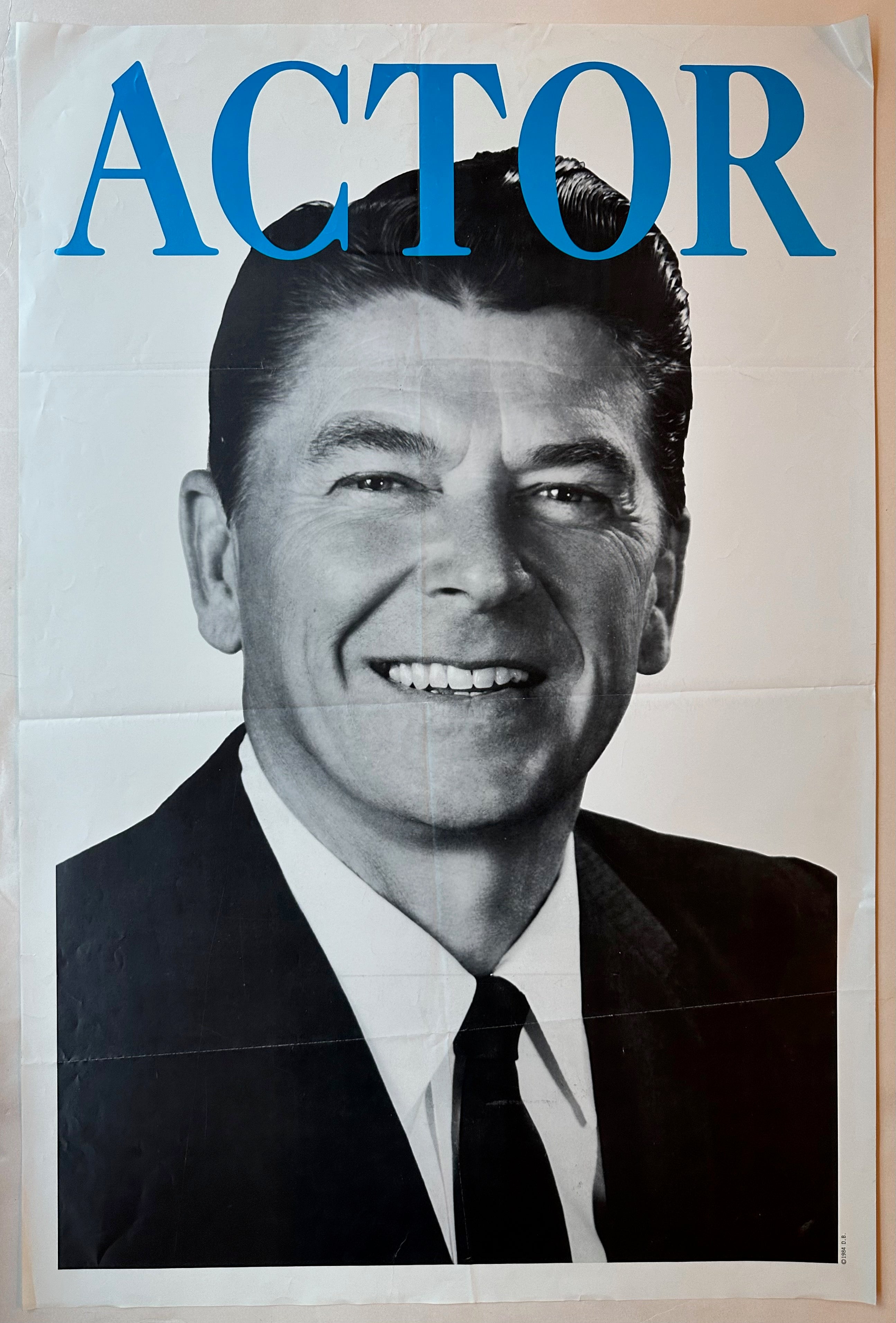 36x24 1984 anti-reagan poster featuring black and white photo of reagan with blue text "ACTOR" above