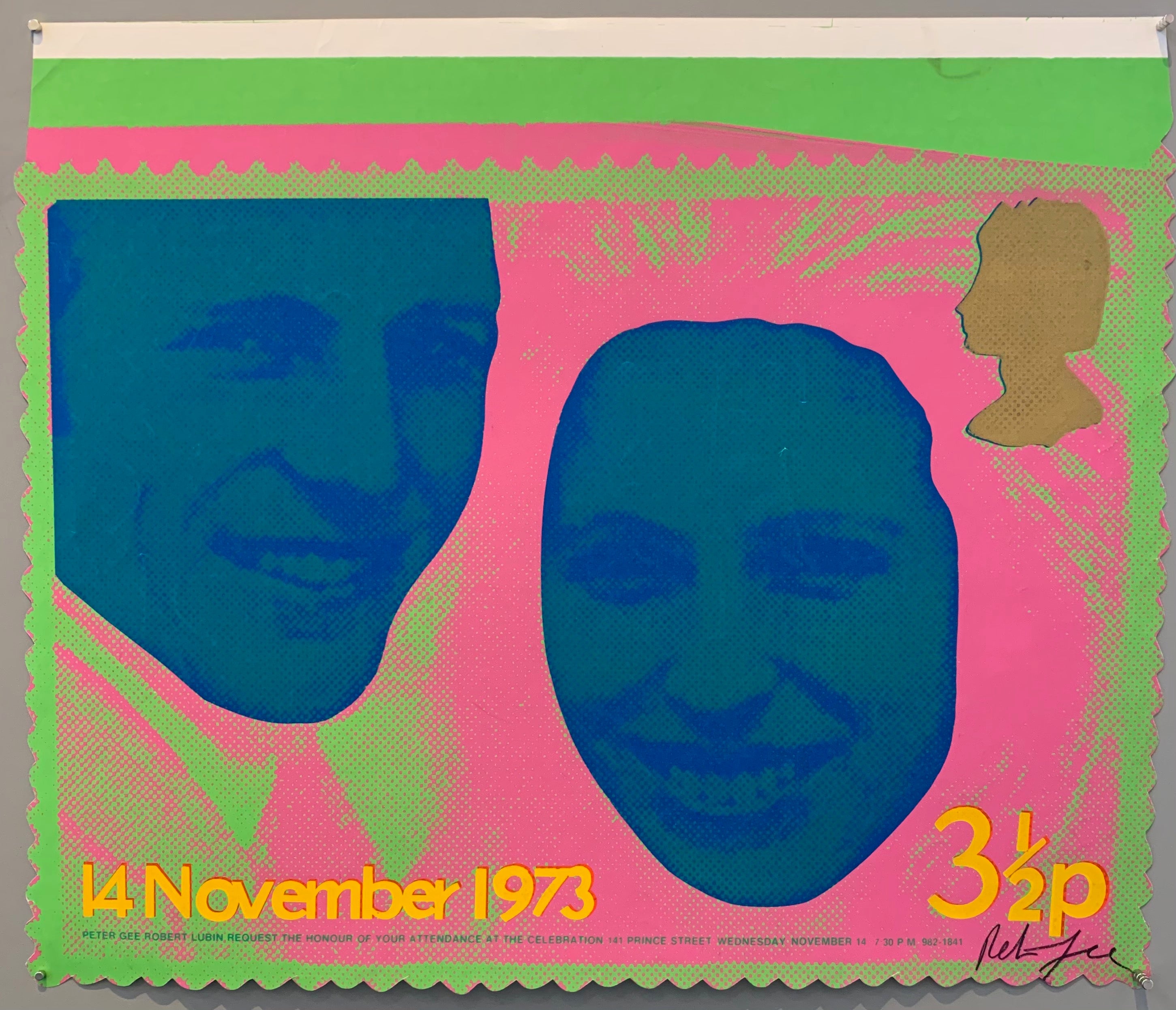 Princess Anne and Mark Phillips stamp by Peter Gee