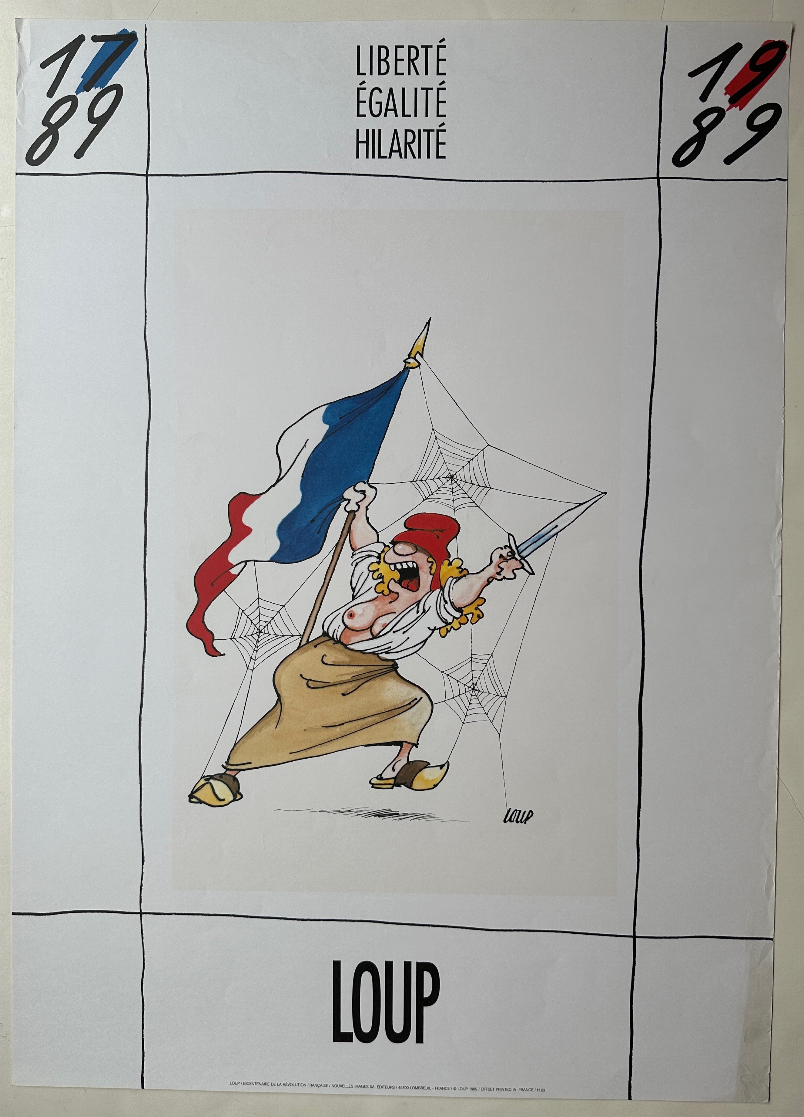 28x20 white paper poster with French caricature of woman done by Loup