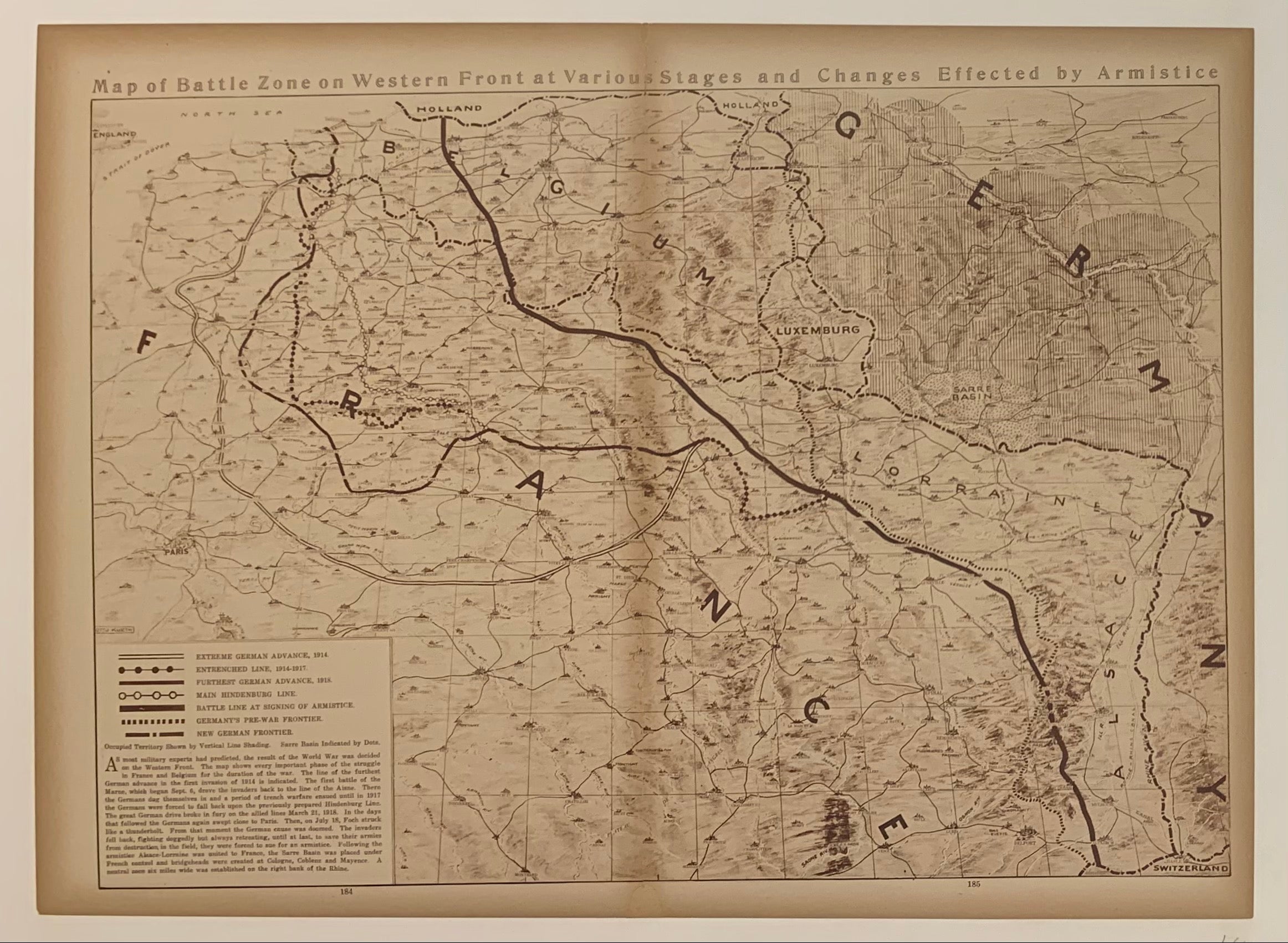 Map Of Battle Zones on Western Front At Various Stages and Changes Effected By Armistice