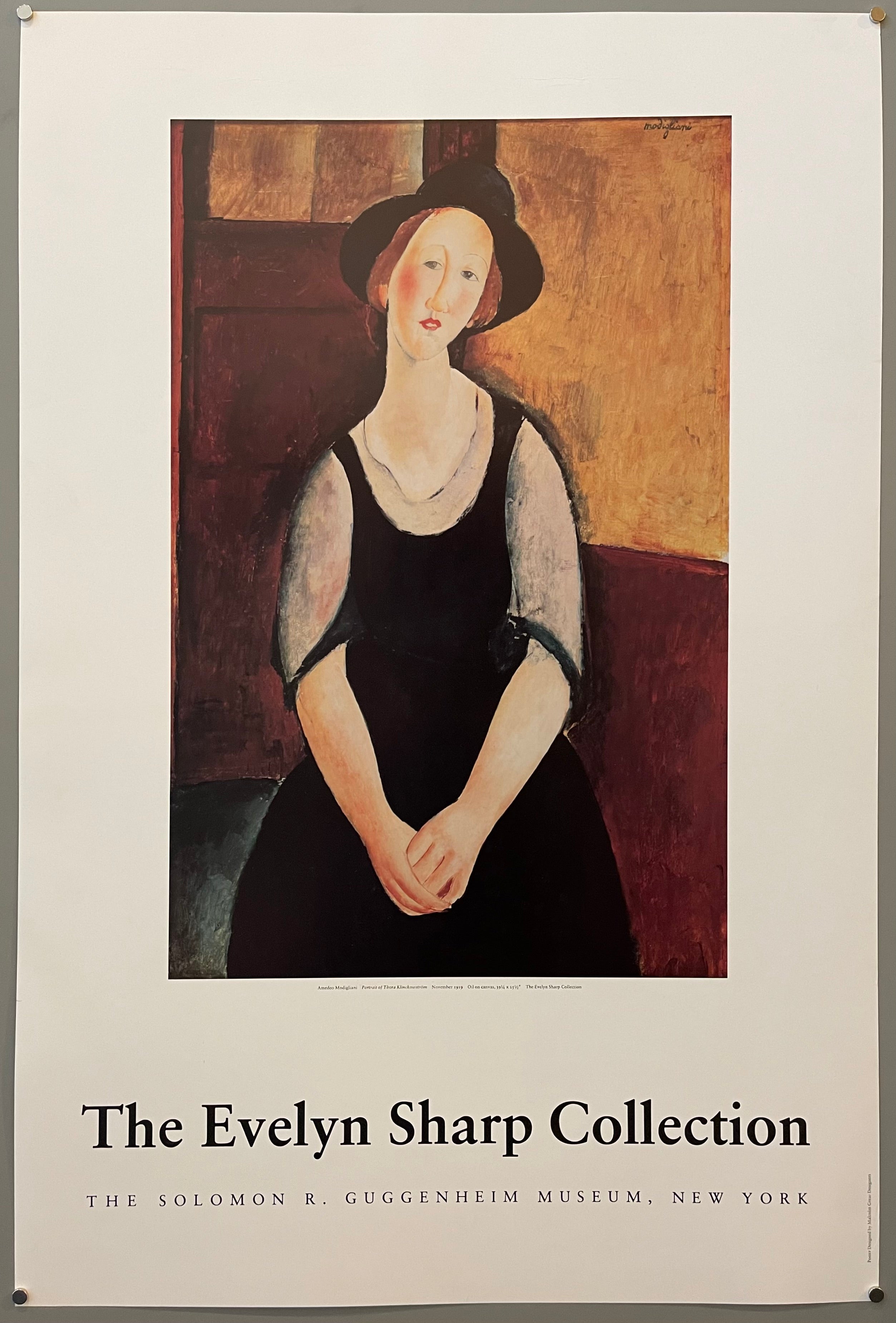 poster of a Modigliani painting, a portrait of a woman in a black dress