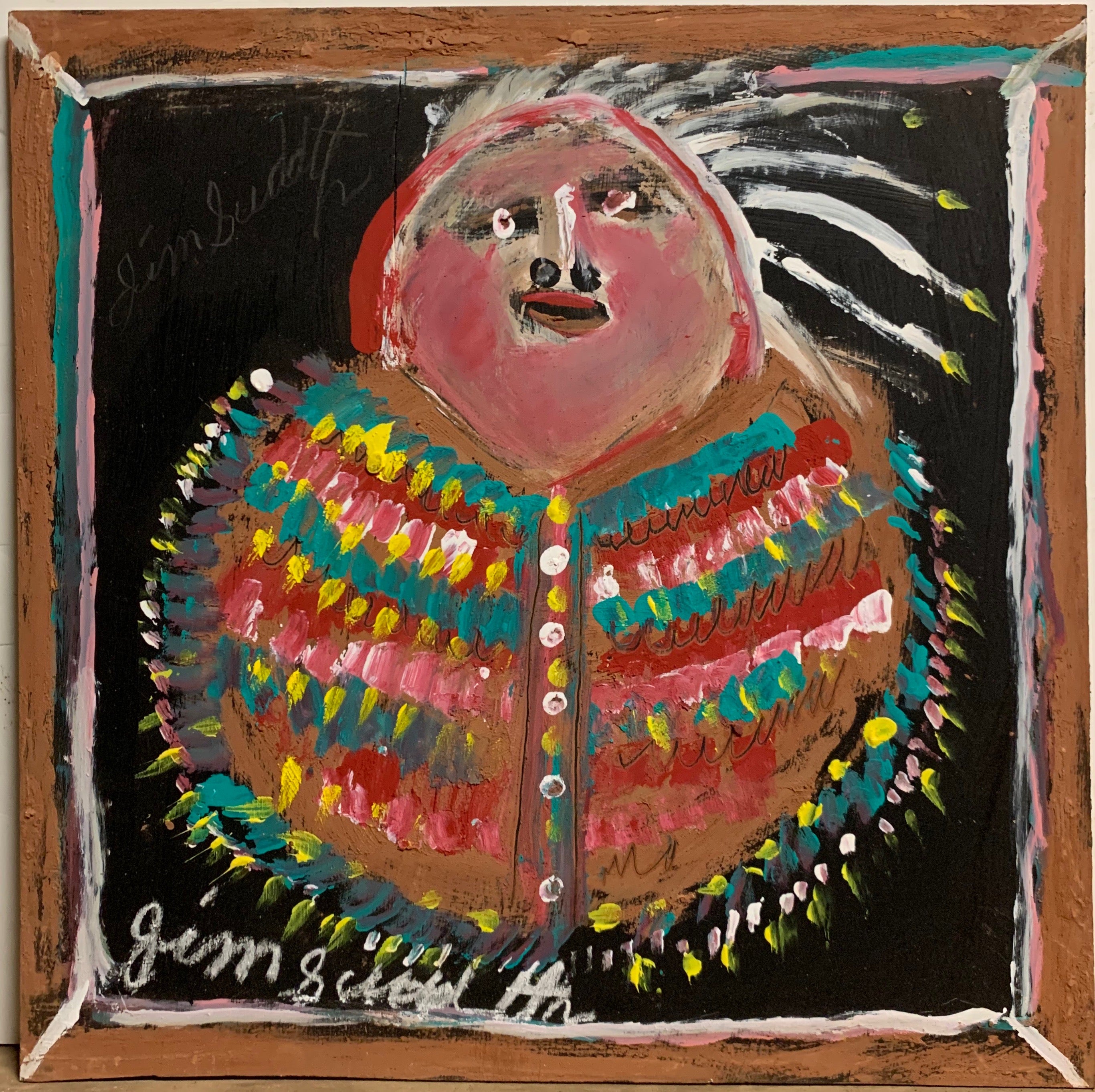 A painting of a Native American.