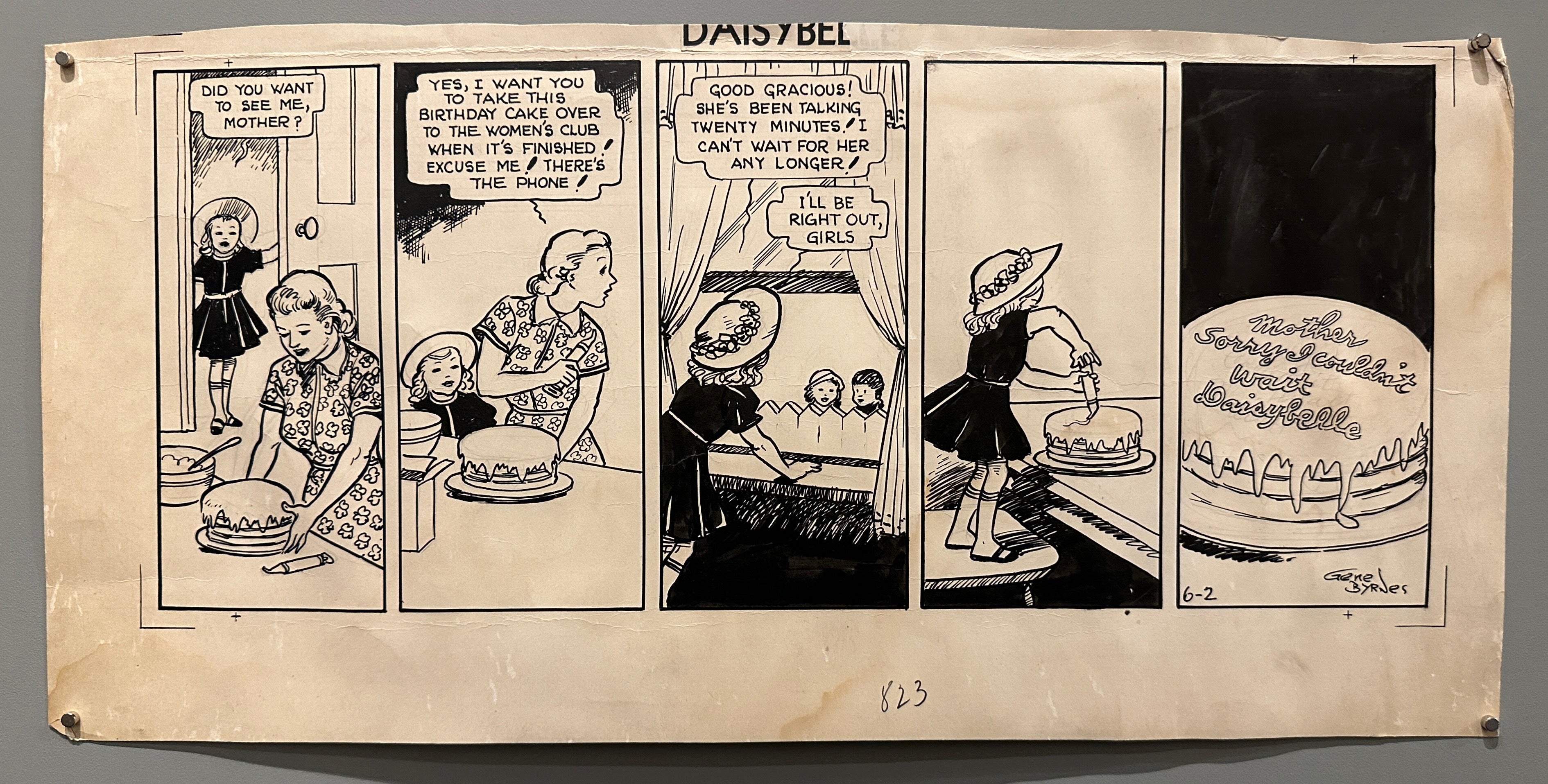 9x20 1940s black and white comic strip by gene byrnes from topper strip daisybelle featuring humorous conversation between daisybelle and her mother