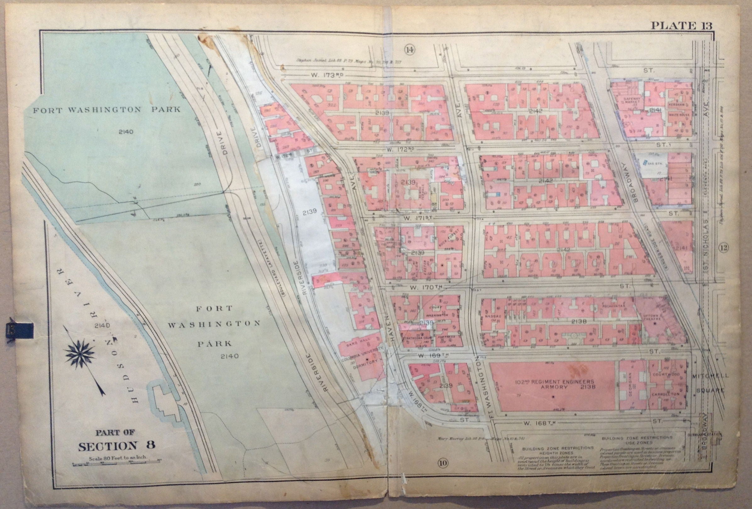 NYC Bronx Map - Part of Section 8, Fort Washington Park, Hudson River & Riverside Drive