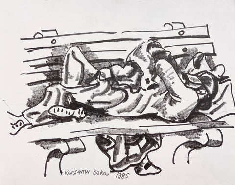 Link to Homeless Man Sleeping Konstantin Bokov Charcoal DrawingU.S.A, 1985 Product
