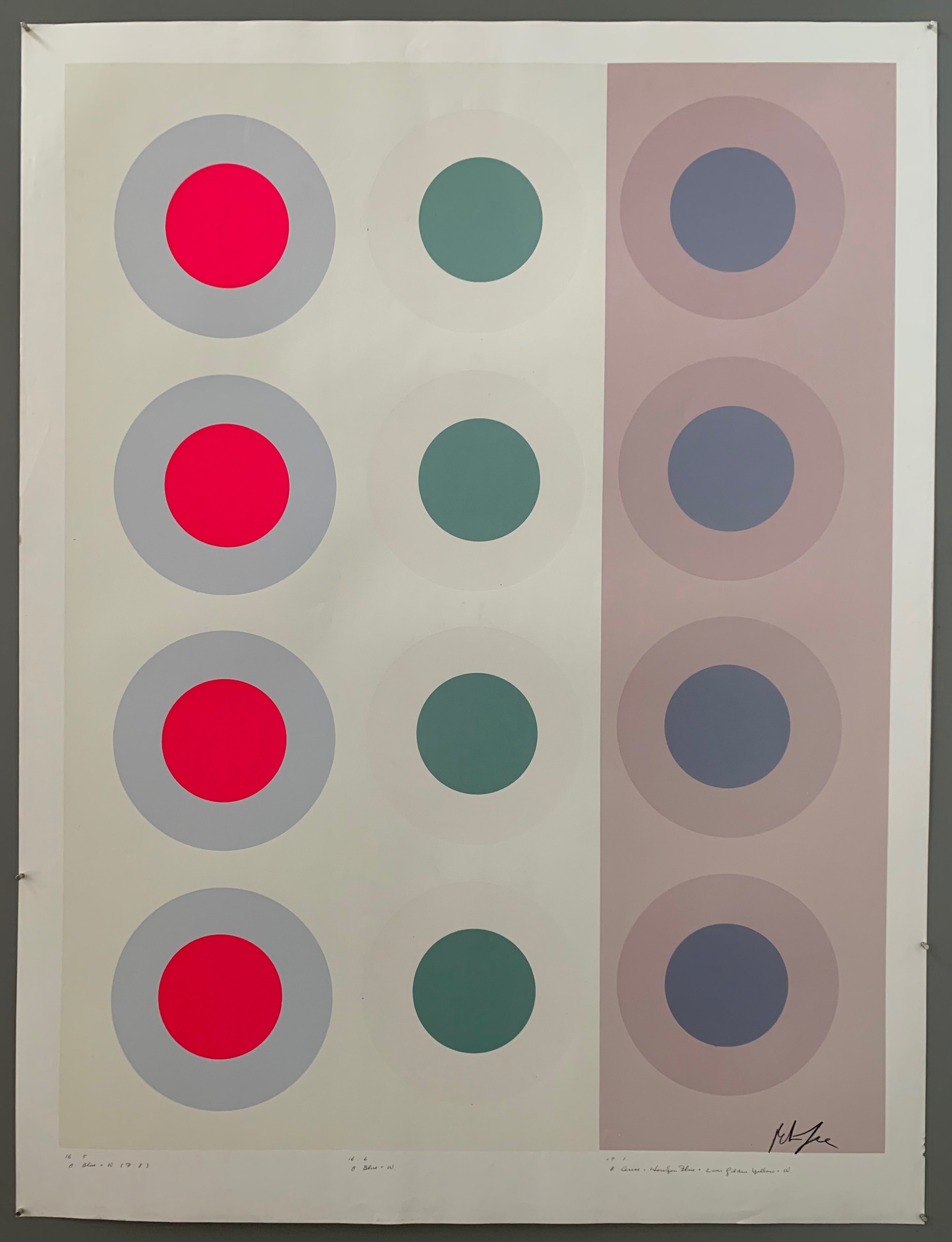 Three rows of panels on cream and purple panels