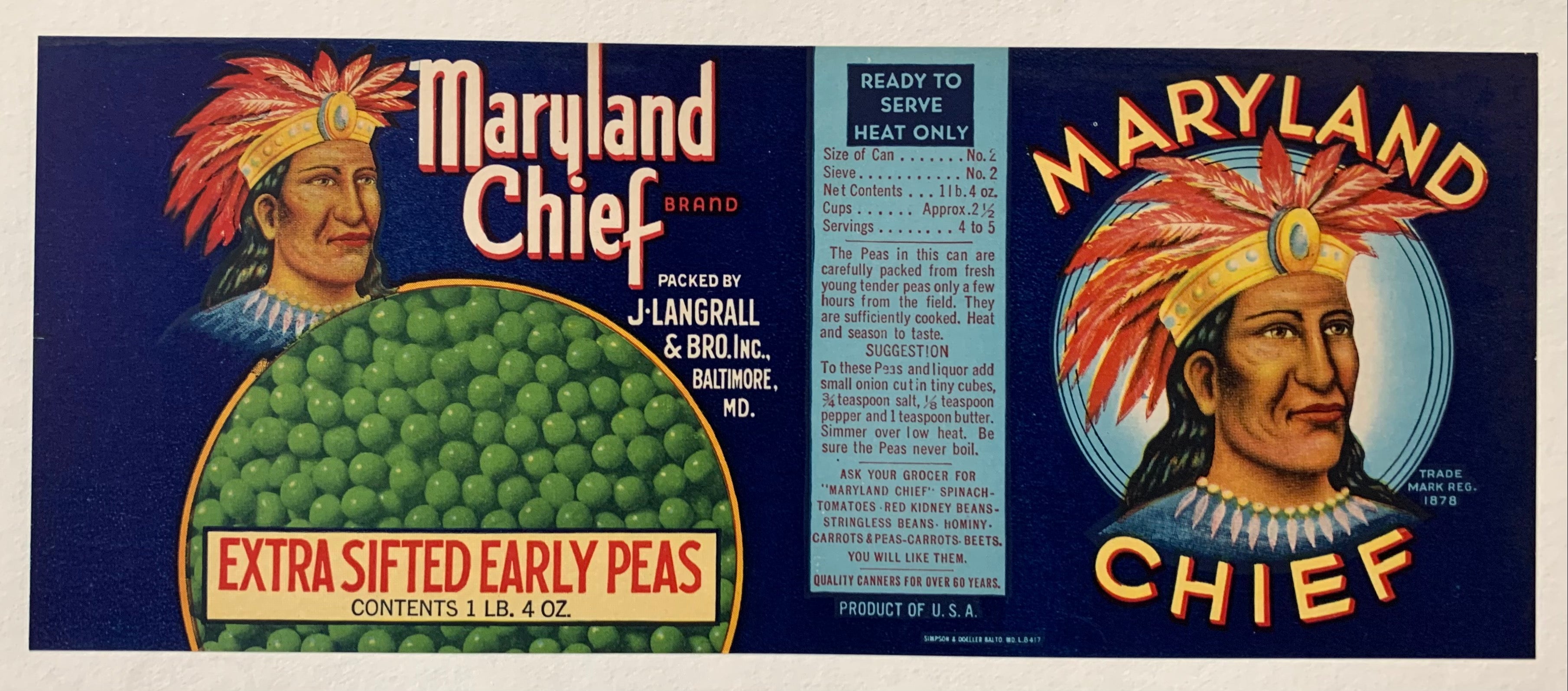 Maryland Chief Brand Peas Label