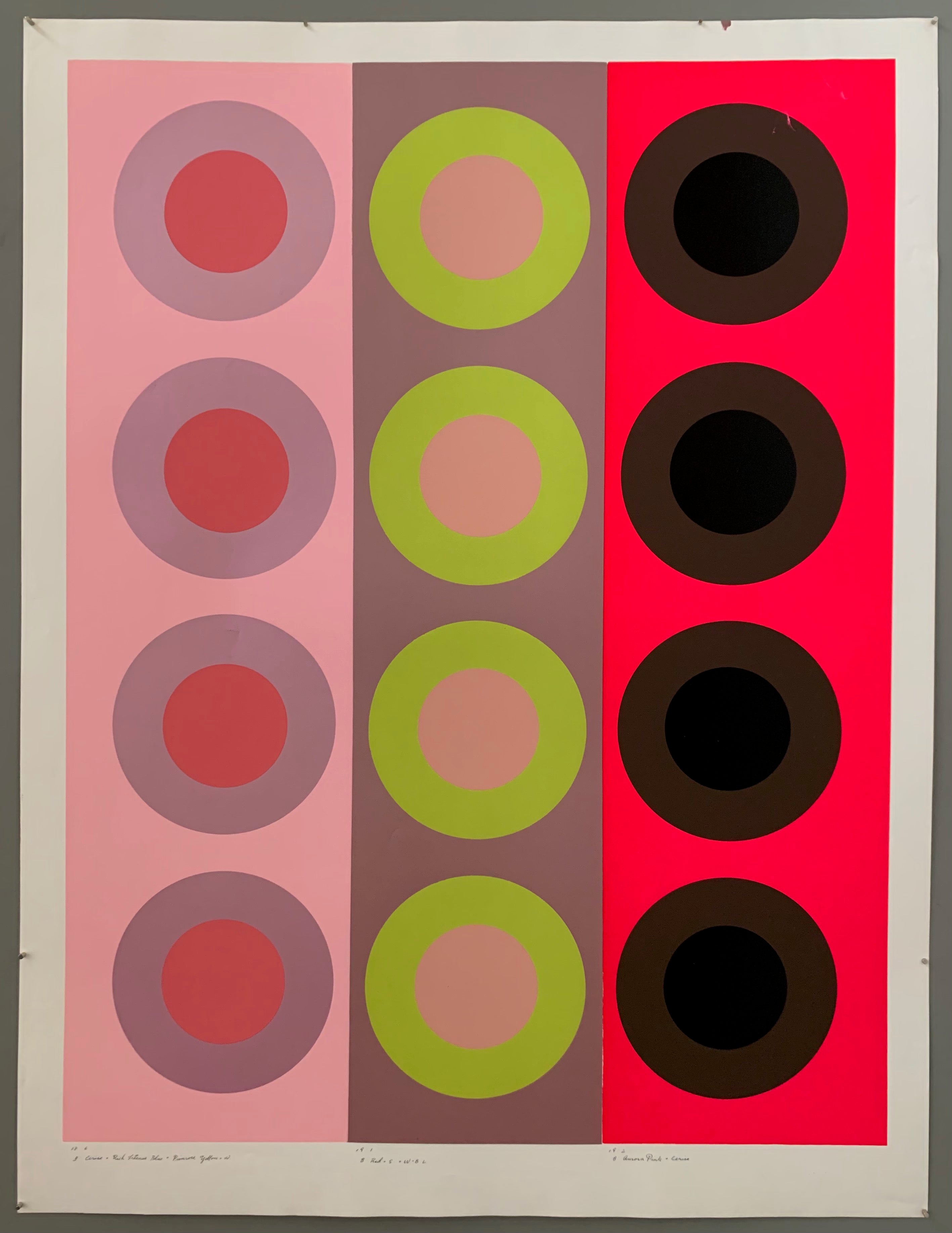 Three rows of targets on colored panels