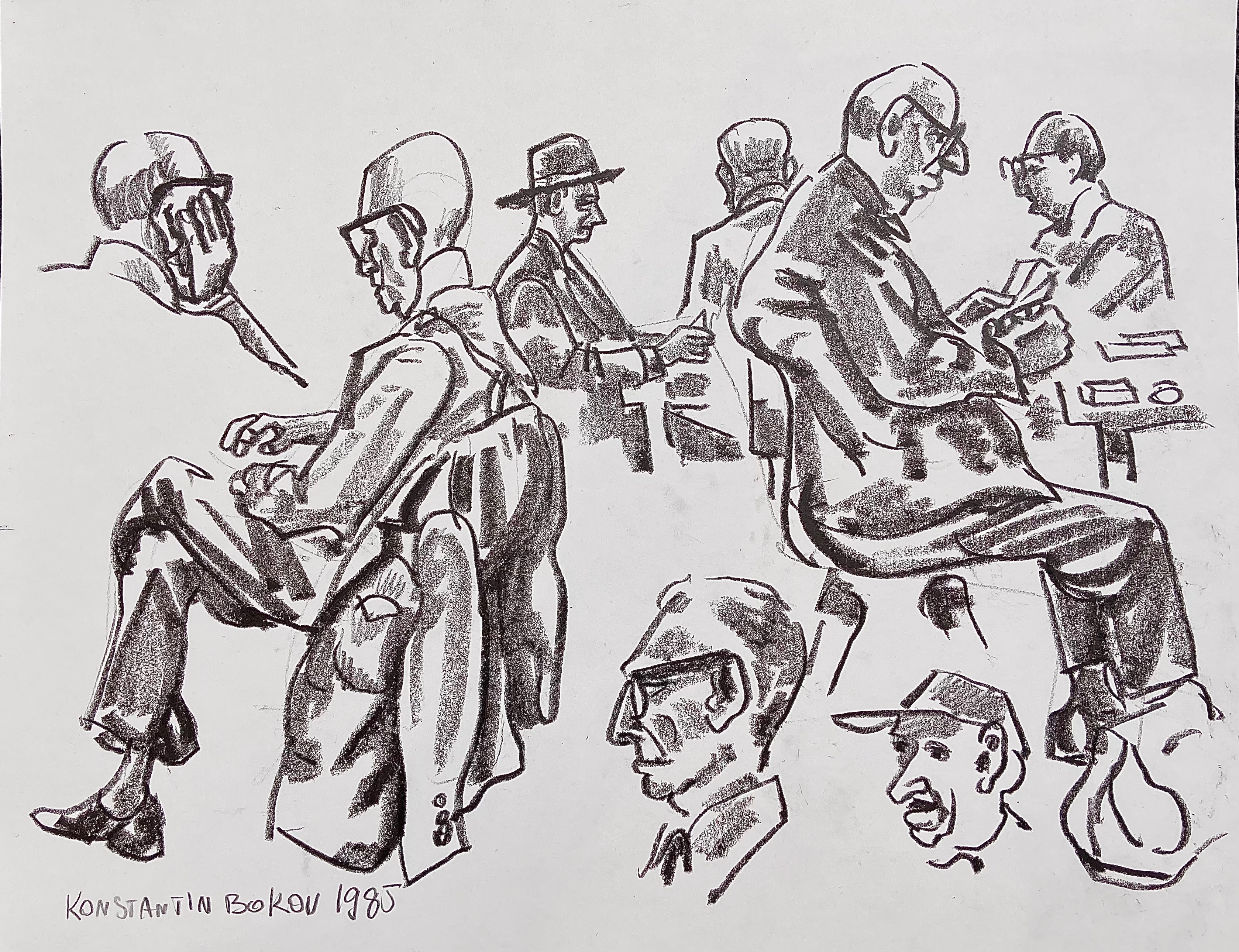 charcoal drawing of a card game