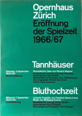 Link to Opernhaus Zürich "Eroffnung der Spielzeit 1966/67" GreenSwitzerland, 1966 Product
