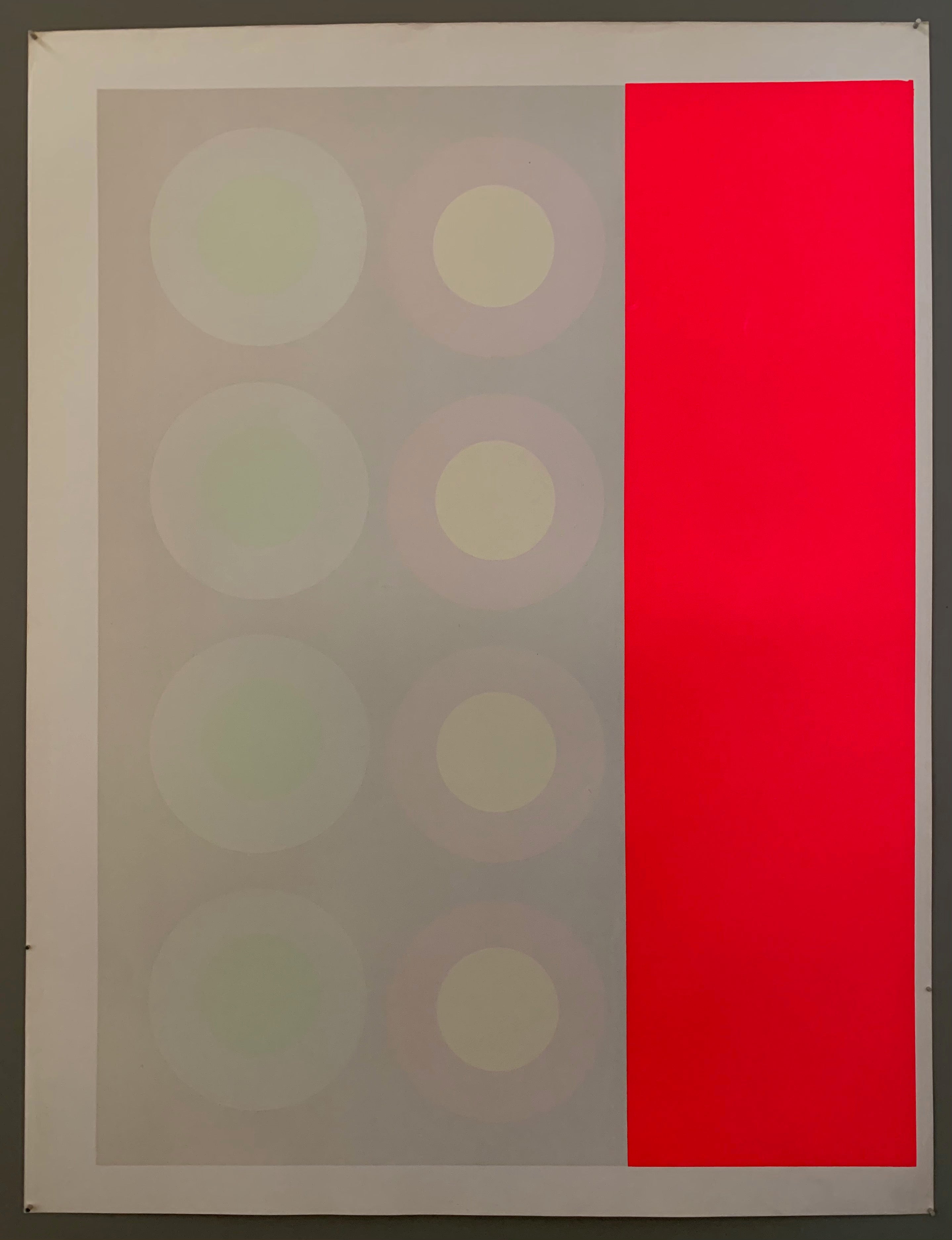 three panels: on the left, a light grey panel with light blue and green target. In the middle, a light grey panel with pale pink and yellow targets. And finally, on the right, a neon pink panel.