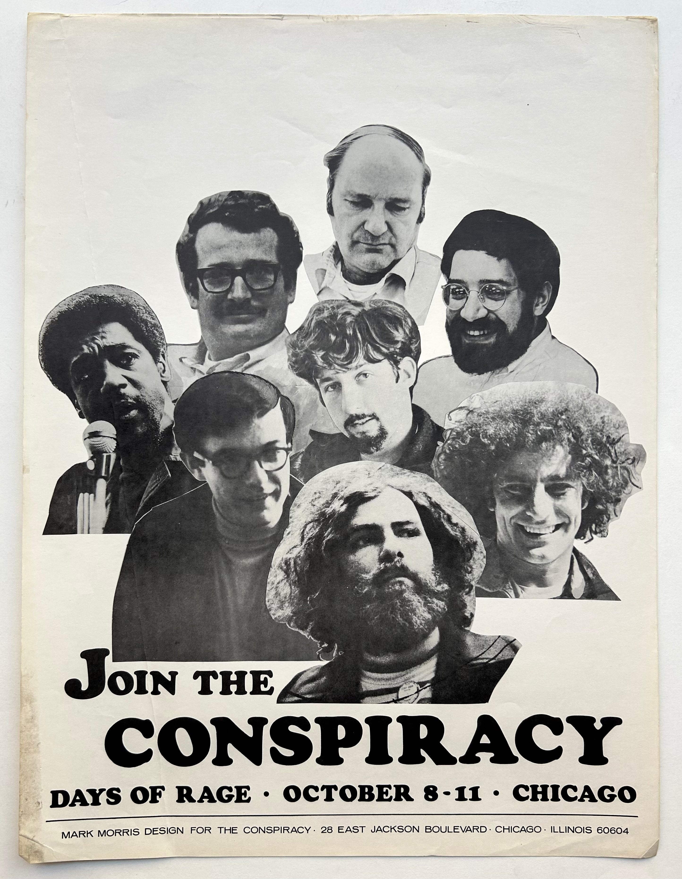 White background with the faces of the Chicago 8 pasted on and the text in black at the bottom.
