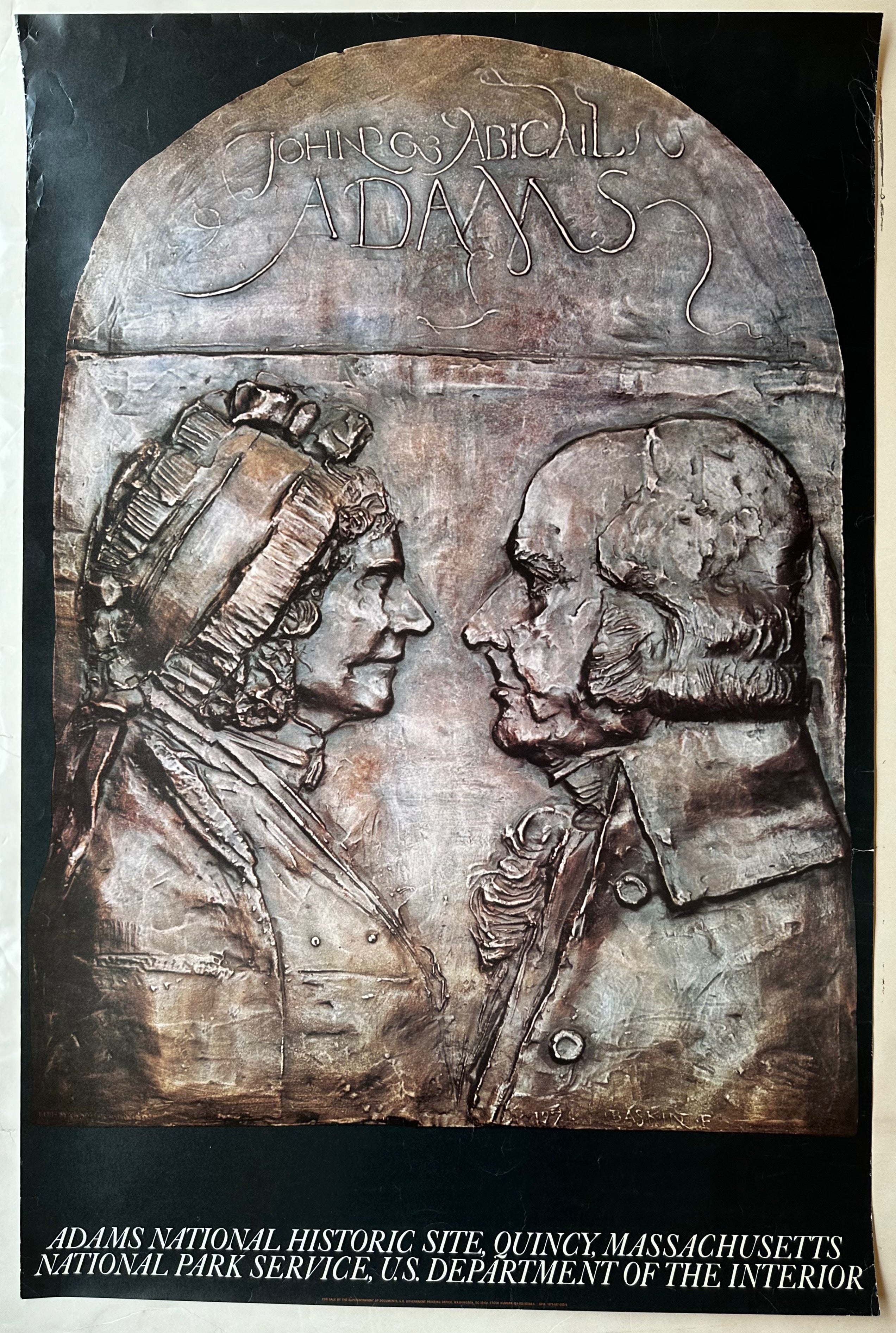 42x28 60s poster for john adams historic site featuring photo of plaquette with john and abigail adams