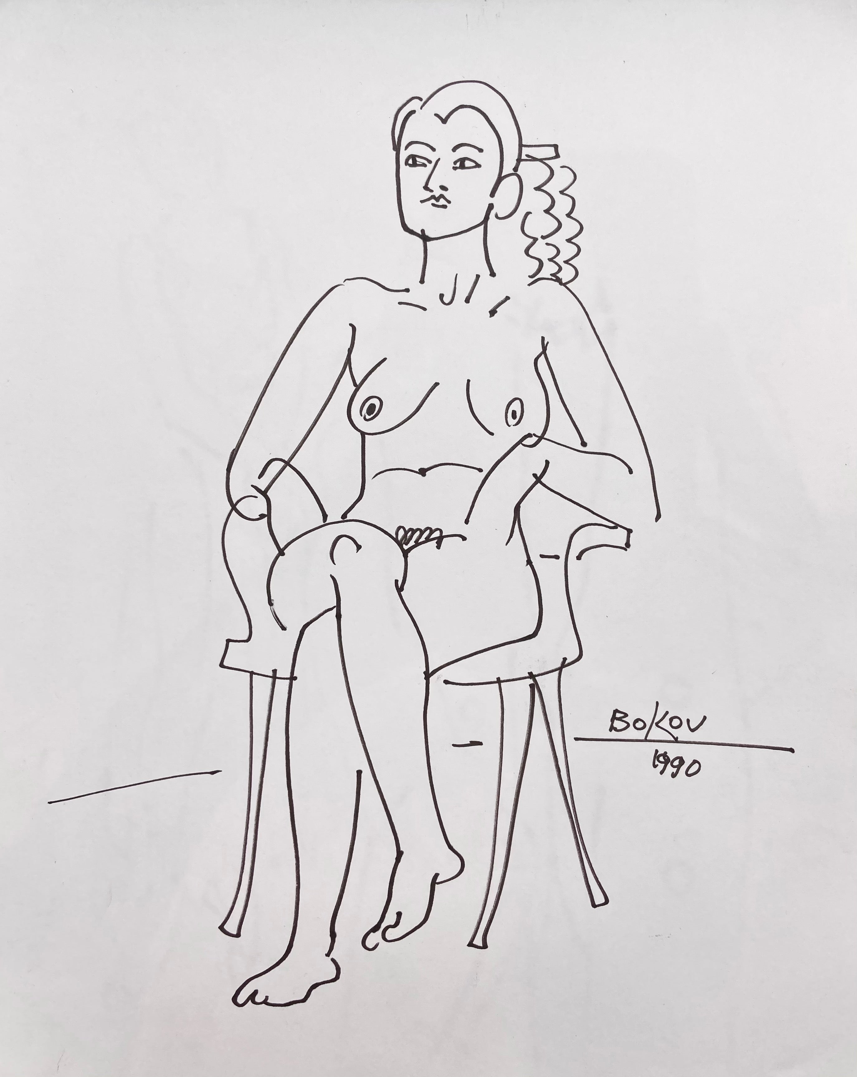 marker drawing of a nude woman