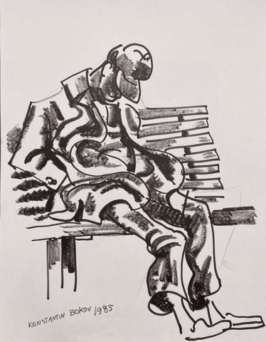 Link to Asleep on a Park Bench Konstantin Bokov Charcoal DrawingU.S.A, 1985 Product