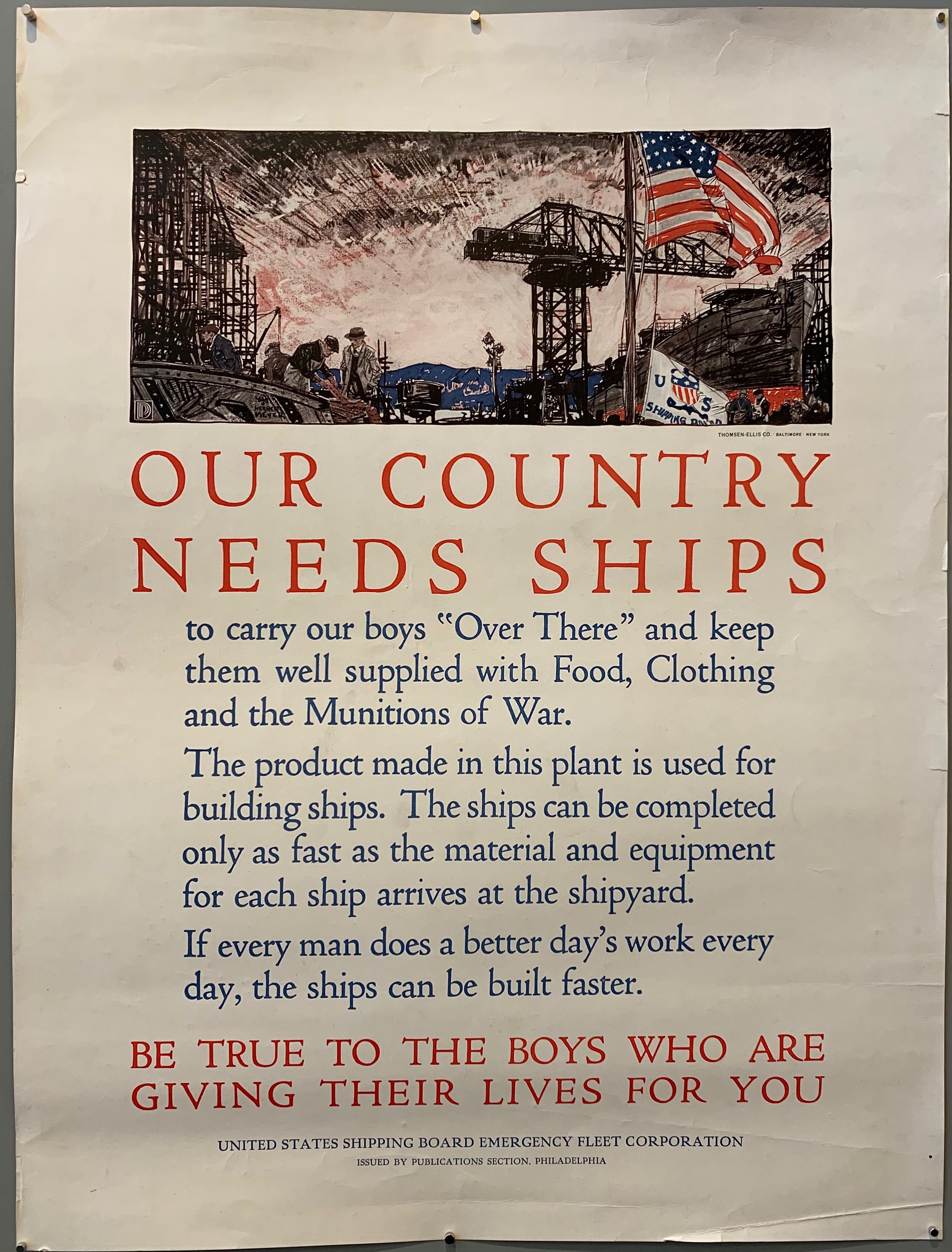 Poster with a sketch of a shipyard