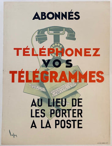 Link to Abonnes - Telephone Vos Telegrammes - "Au Lieu De Les Porter A La Poste"France, C. 1930 Product