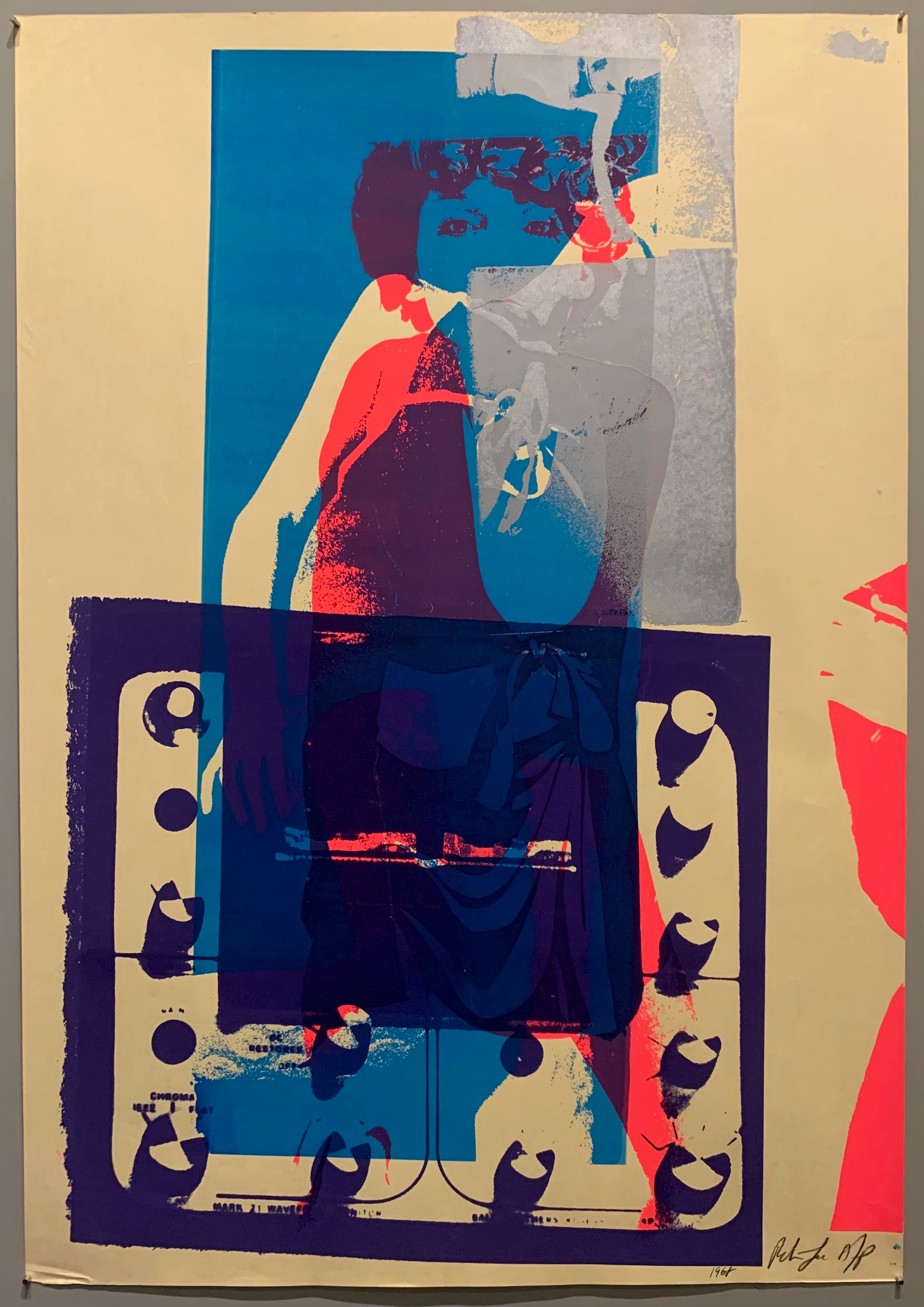 A mix of pop art-style images lay over each other in many neon colors.