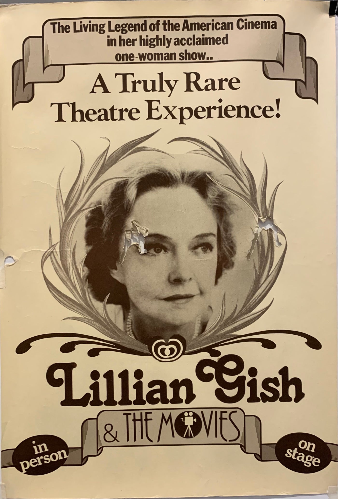 A poster featuring a black and white photograph of Lillian Gish