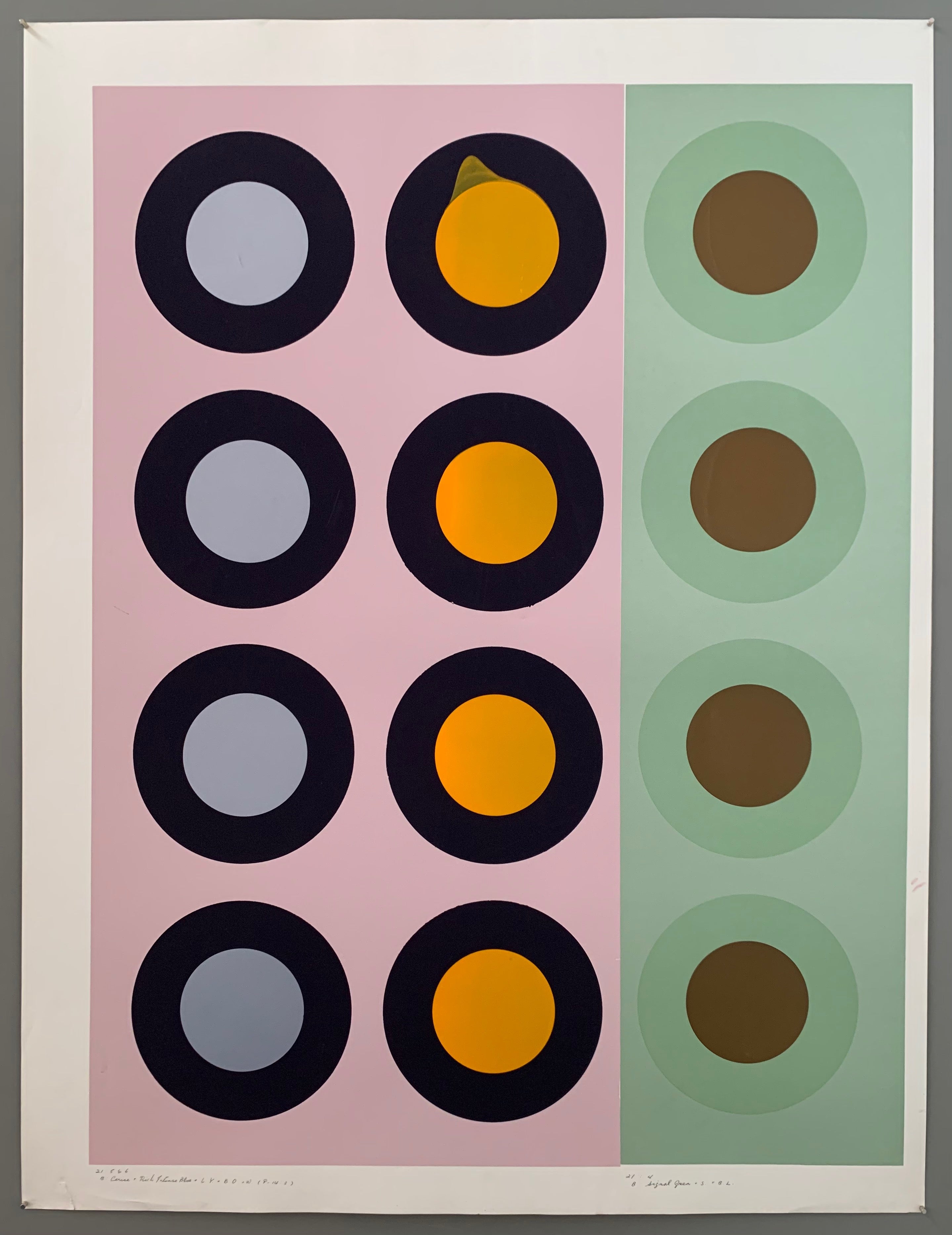 Three rows of targets on colored panels