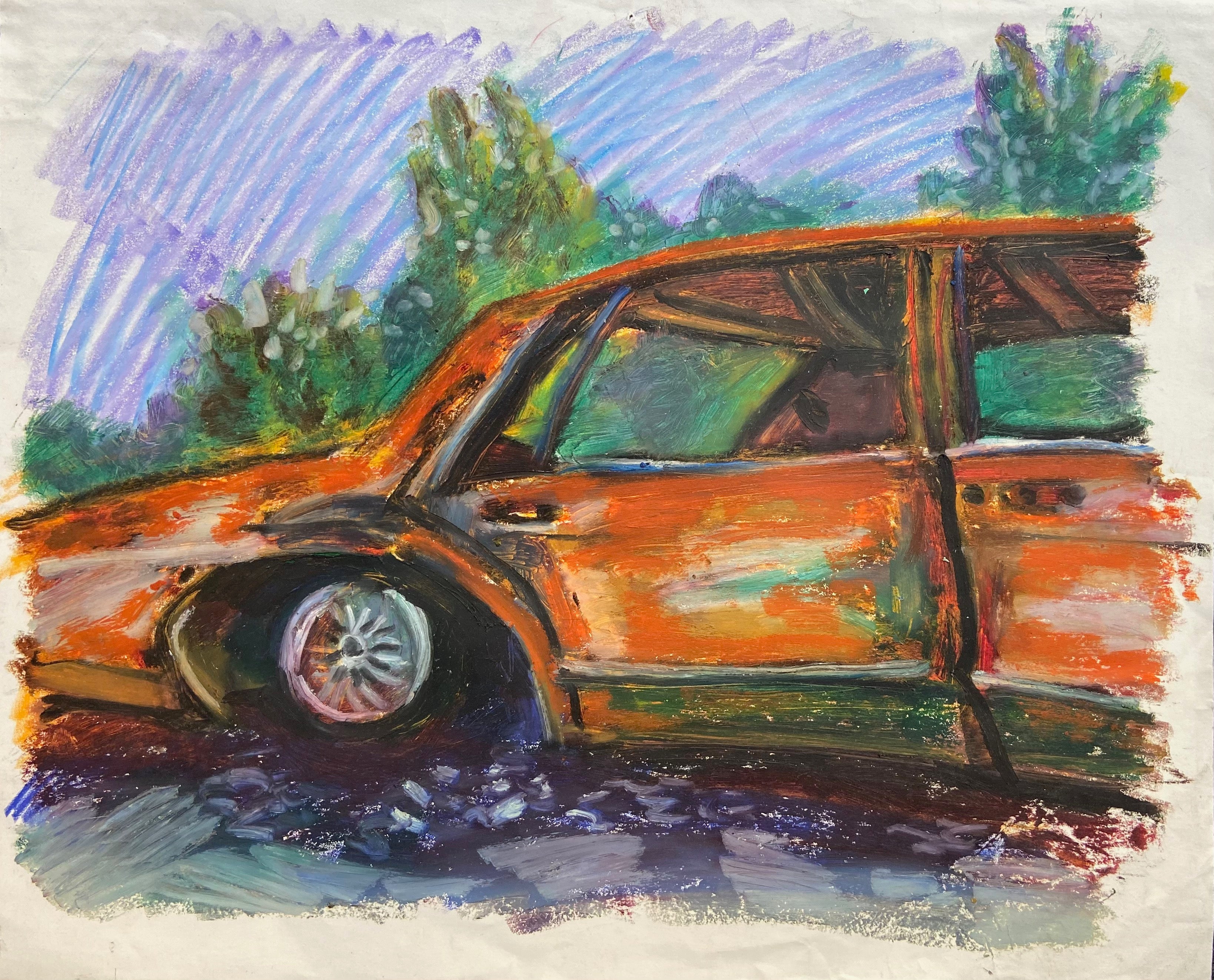 oil stick drawing of a car