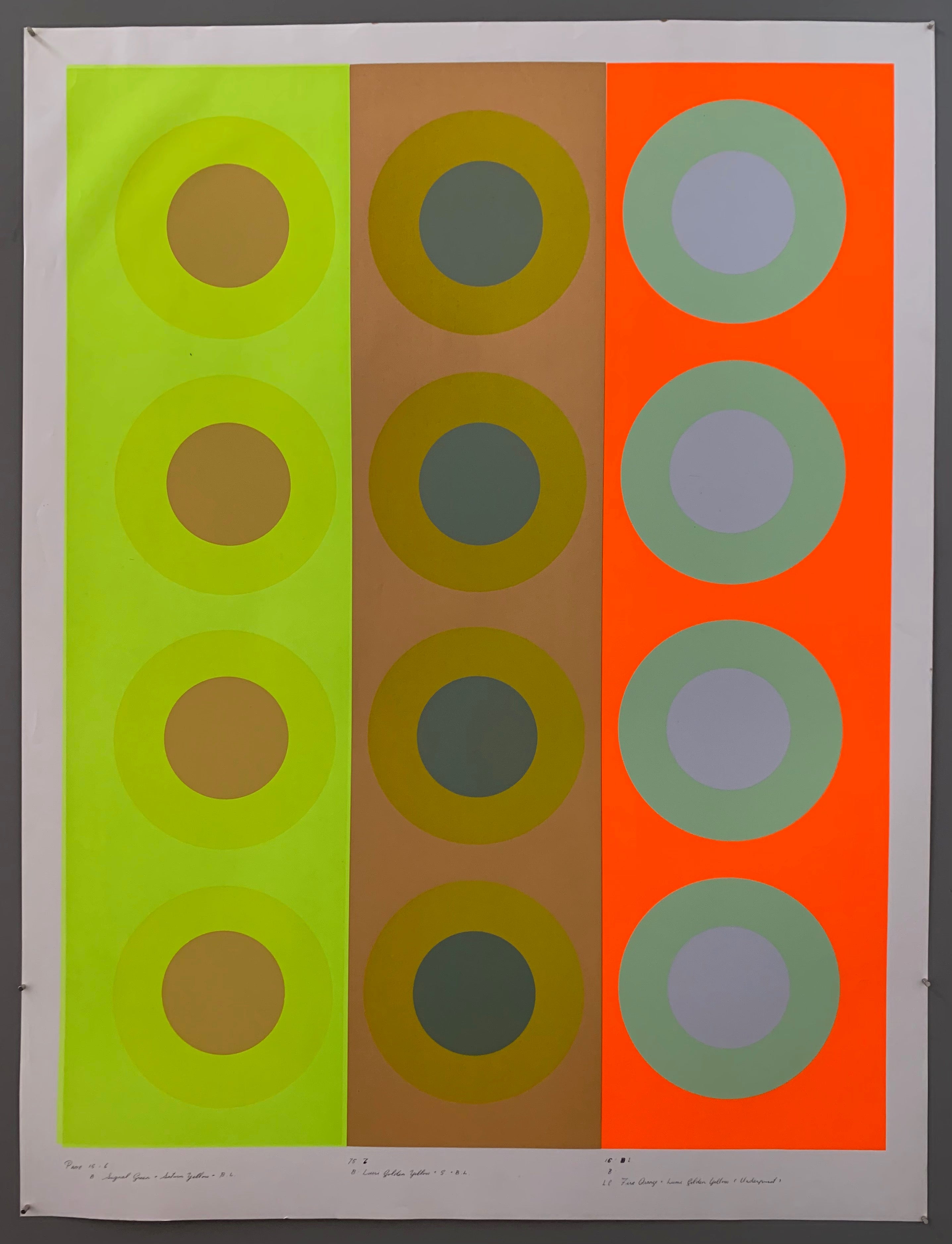 Three rows of targets on colored panels