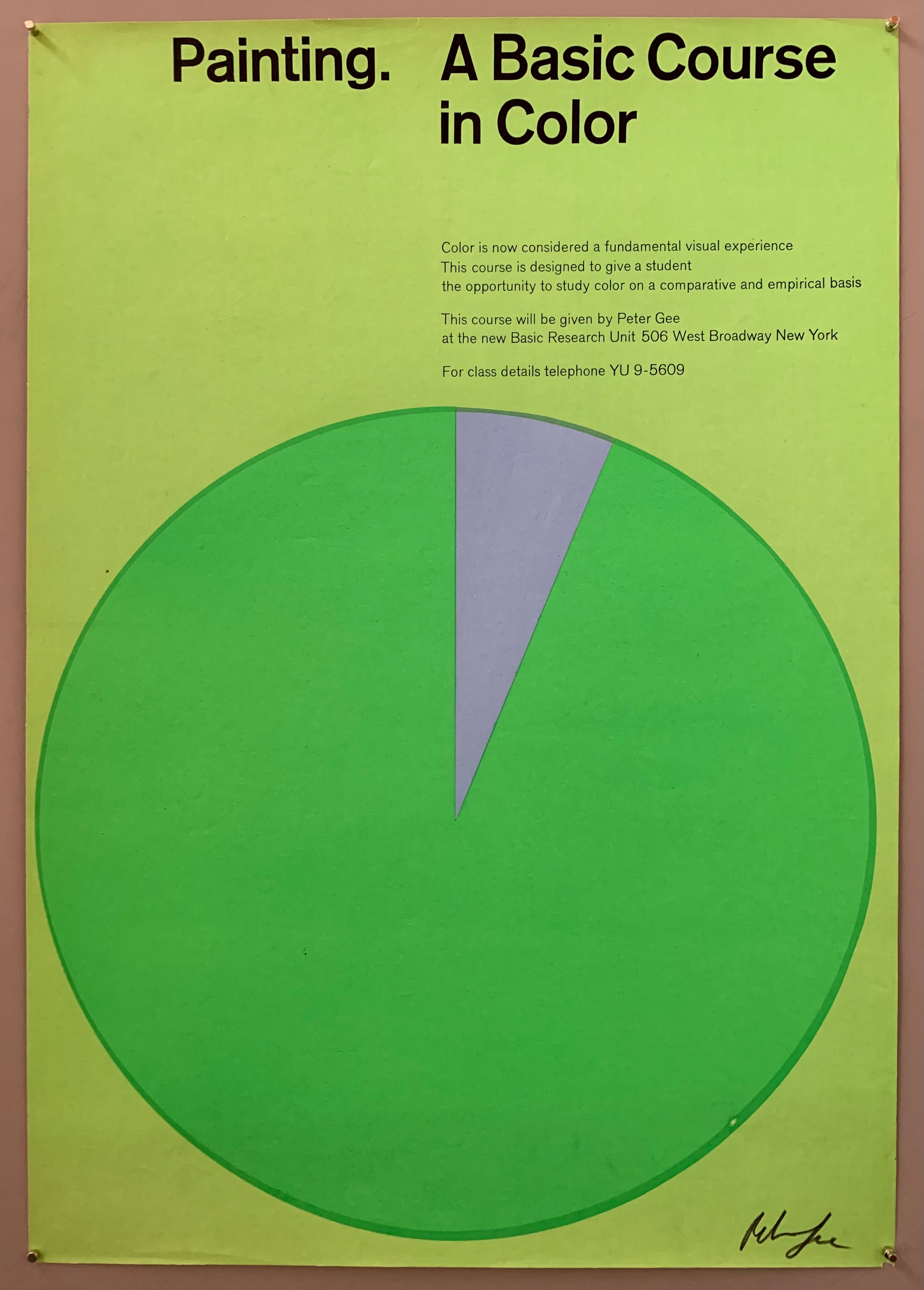 A large circle has a piece cut out of it in a different color. The font is at the top in black. The colors used are lime green, light green, and grey.