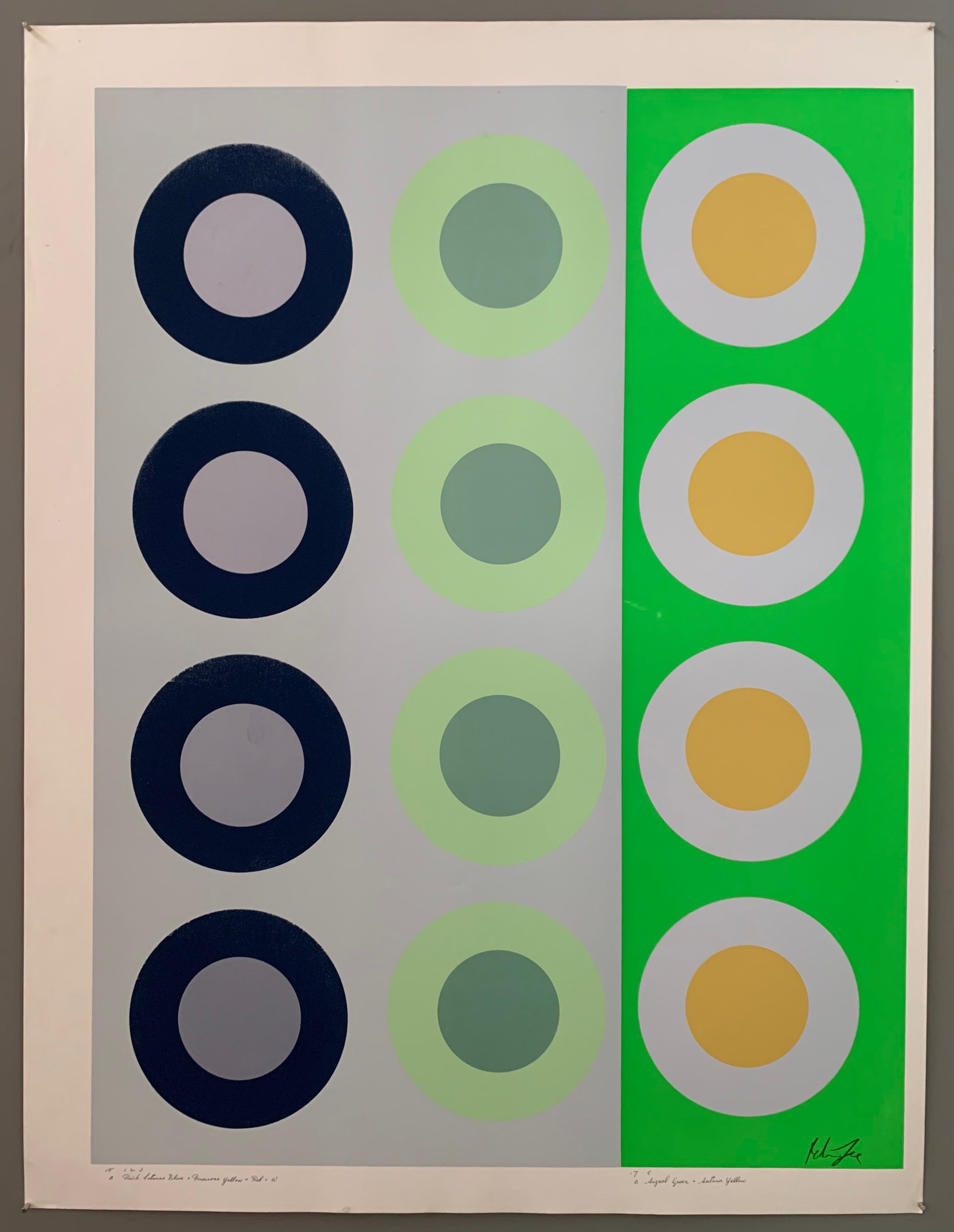 Three rows of targets on blue and green panels