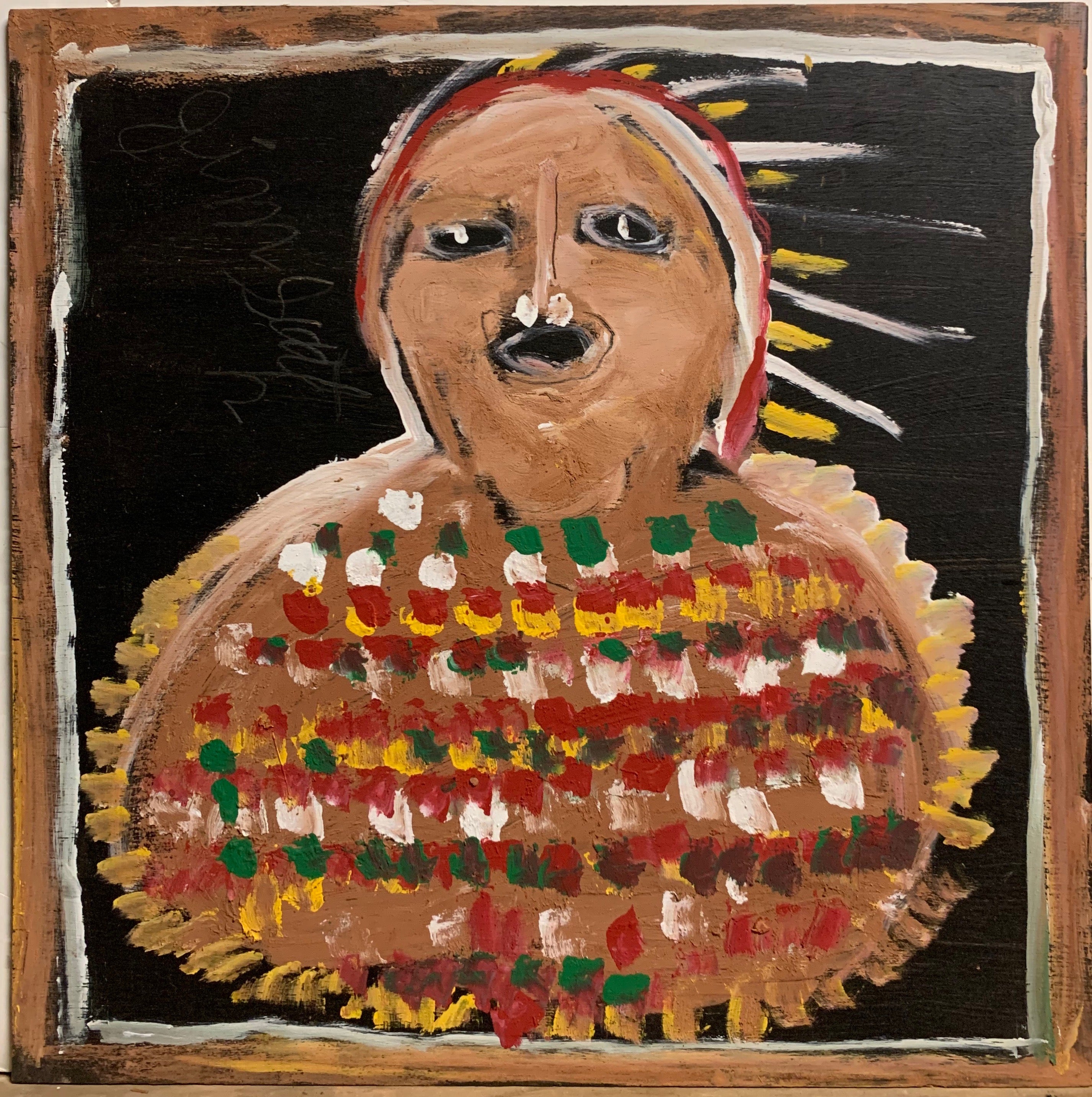 A painting of a Native American.