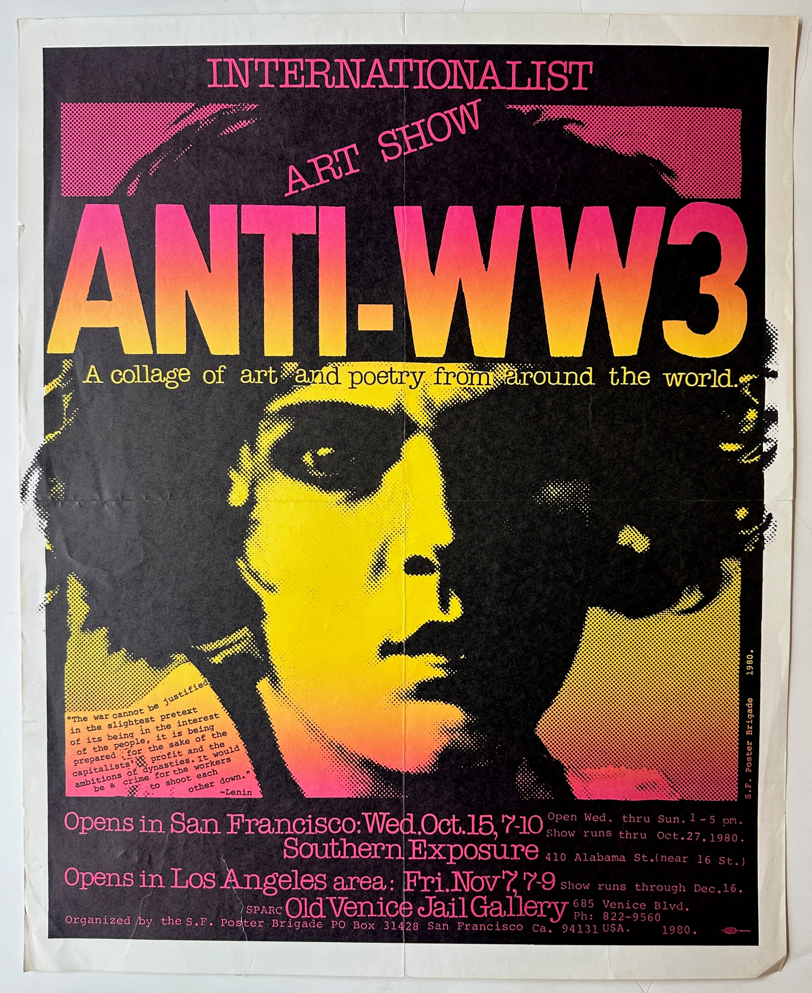 22x17 paper poster with pink, yellow, and black and comic-book style portraiture.