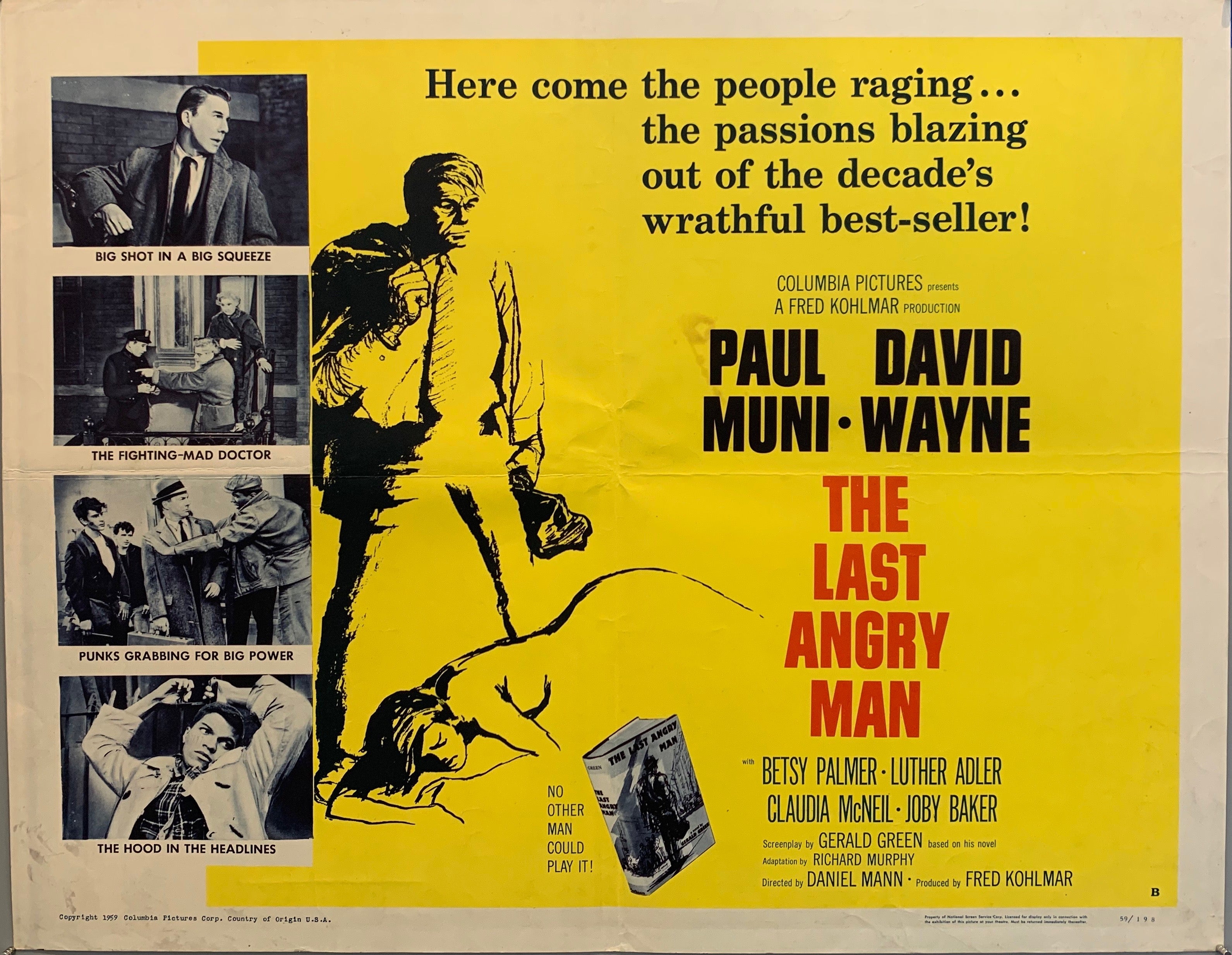 man in suit lying over sleeping naked woman the last angry man movie poster