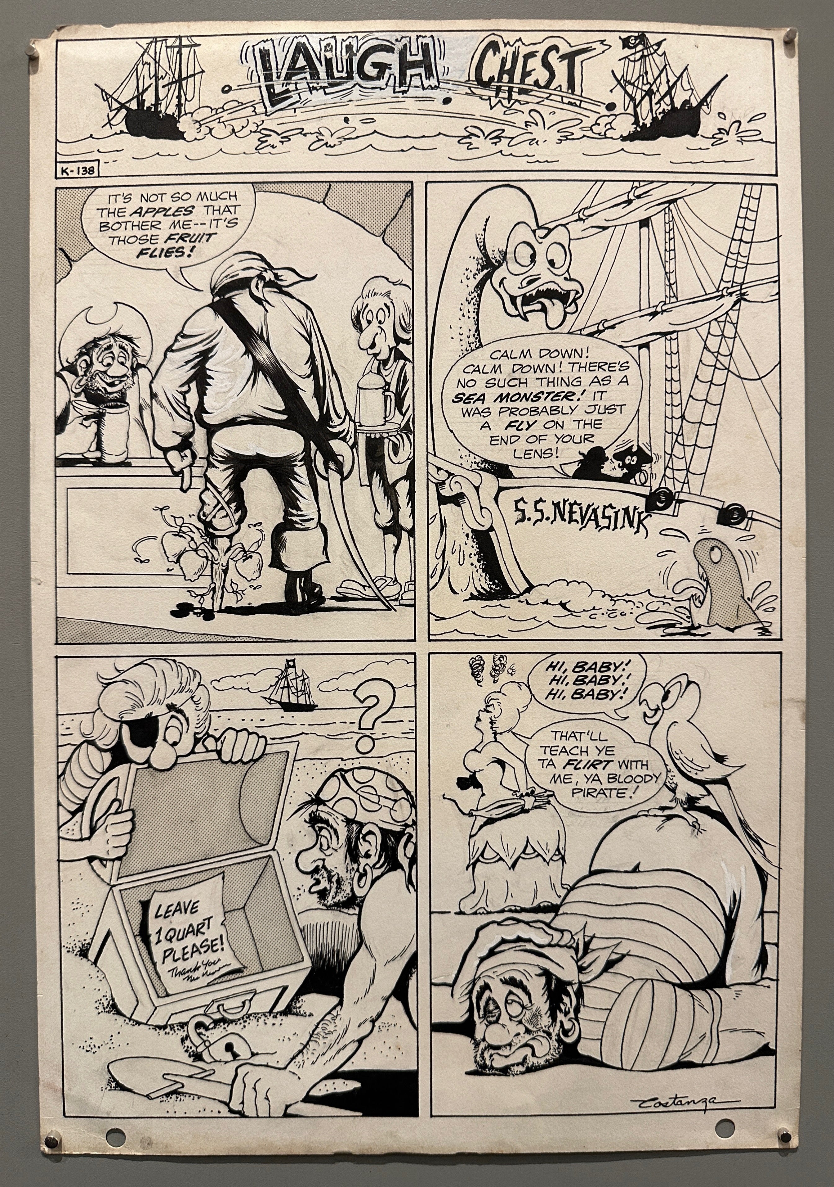 16x11 1940s black and white comic strip laugh chest by pete costanza featuring various jokes about pirates