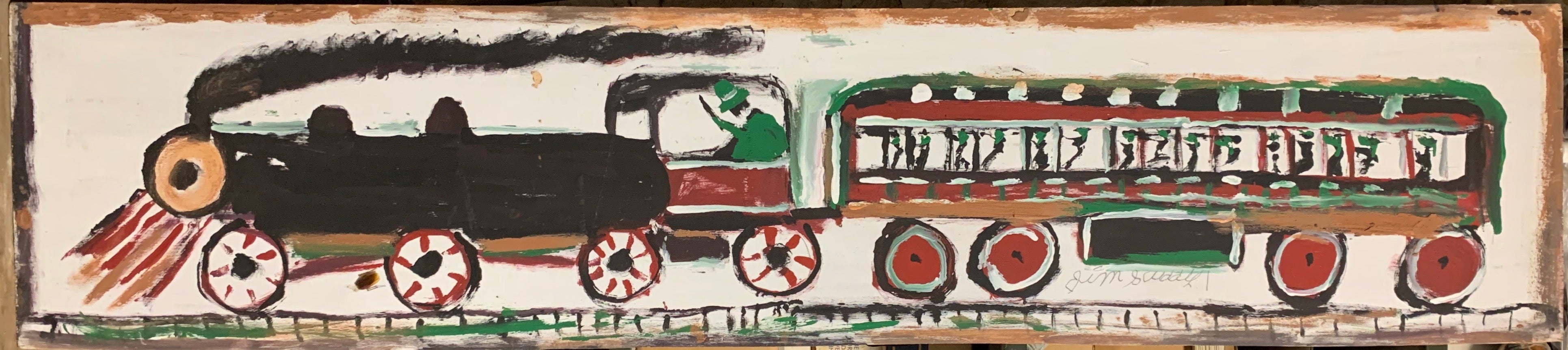 Black and Green Train #18, Jimmie Lee Sudduth Painting