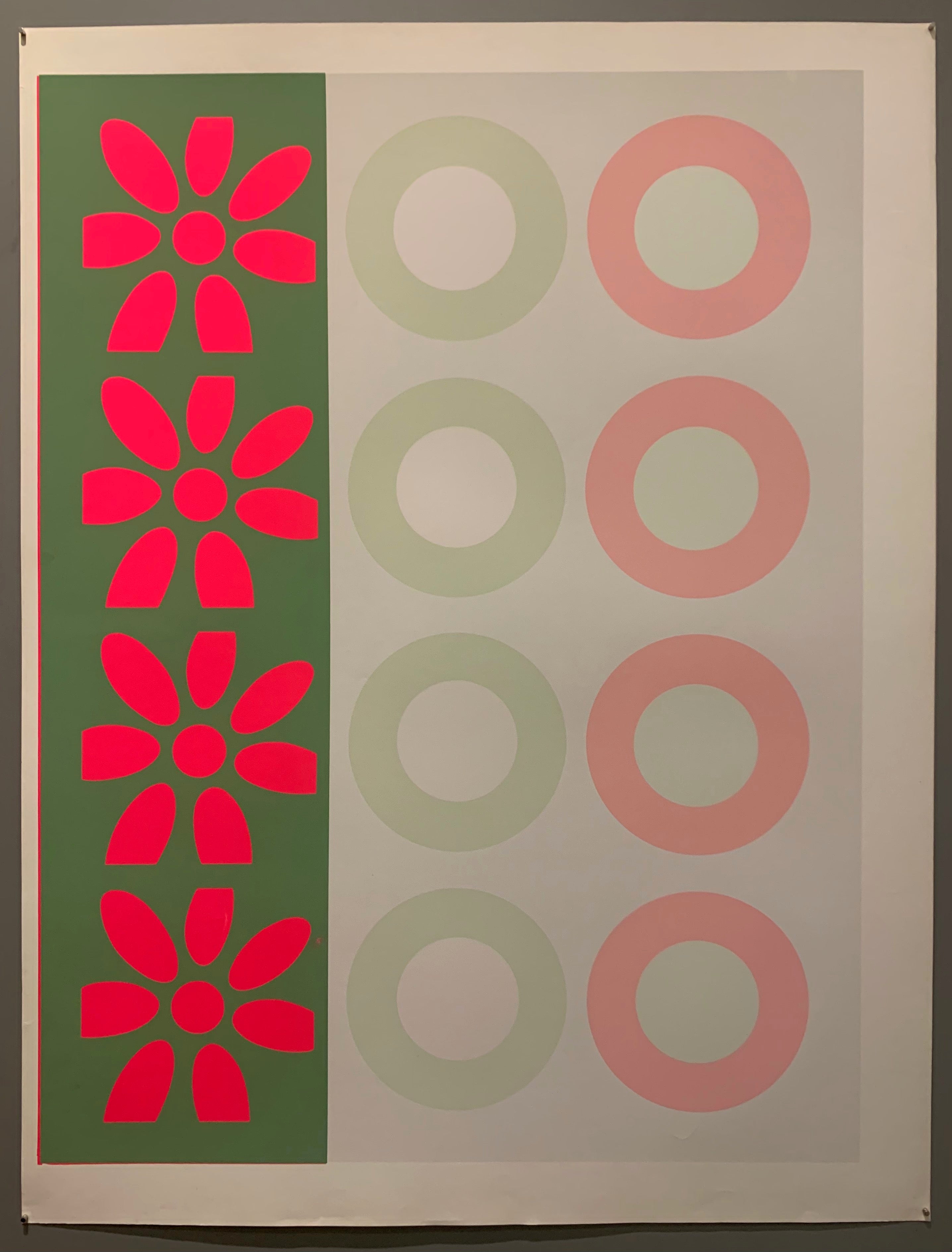 One row of pink flowers and two rows of targets