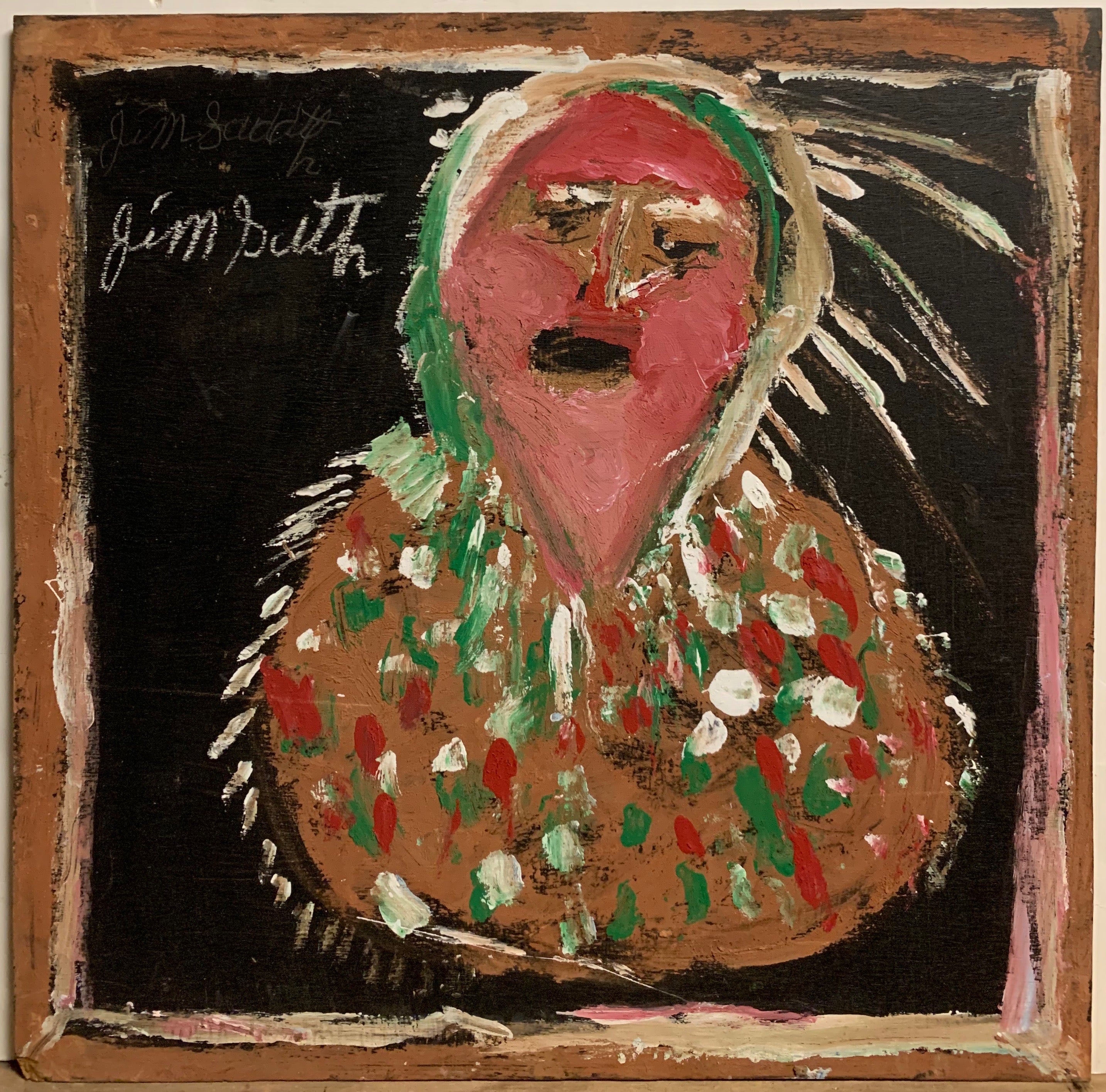 A Jimmie Lee Sudduth painting of a Native American.