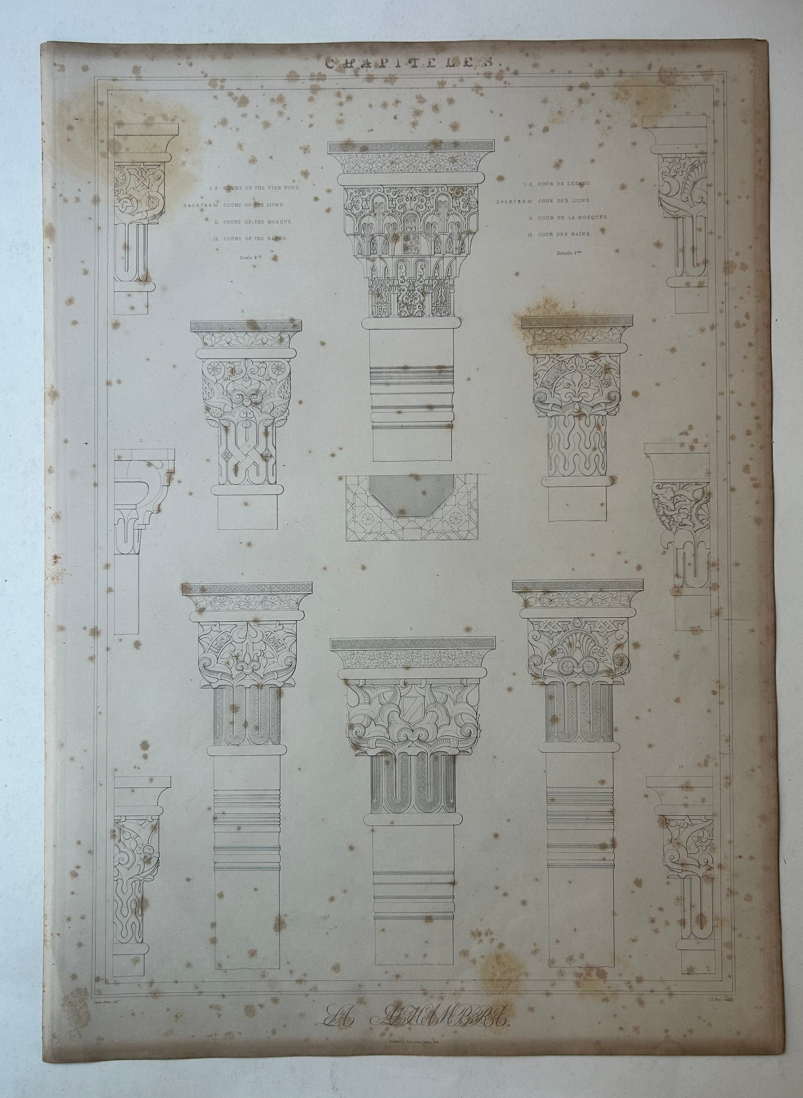 A series of columns are drawn in black and white.