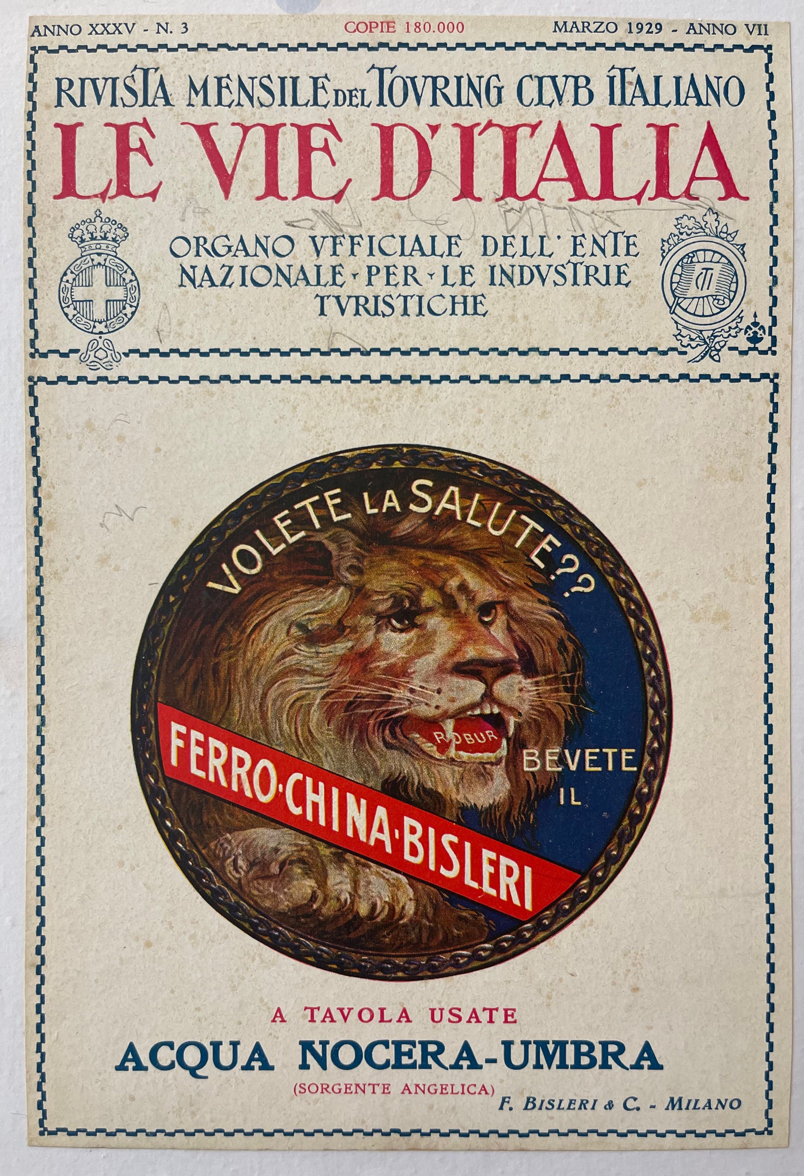 Marzo 1929 Le Vie d'Italia Cover