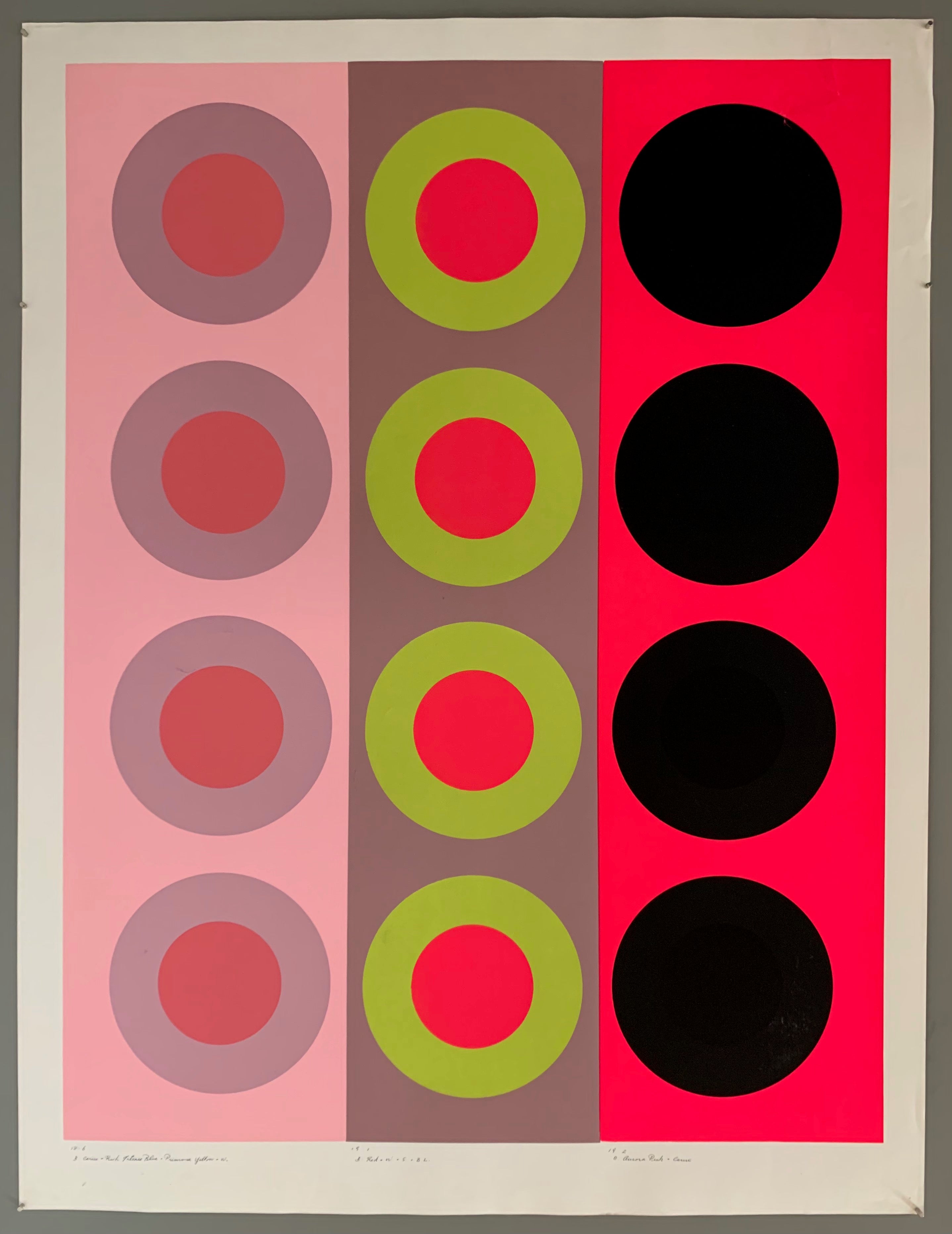 Two rows of targets and one row of circles on colored panels