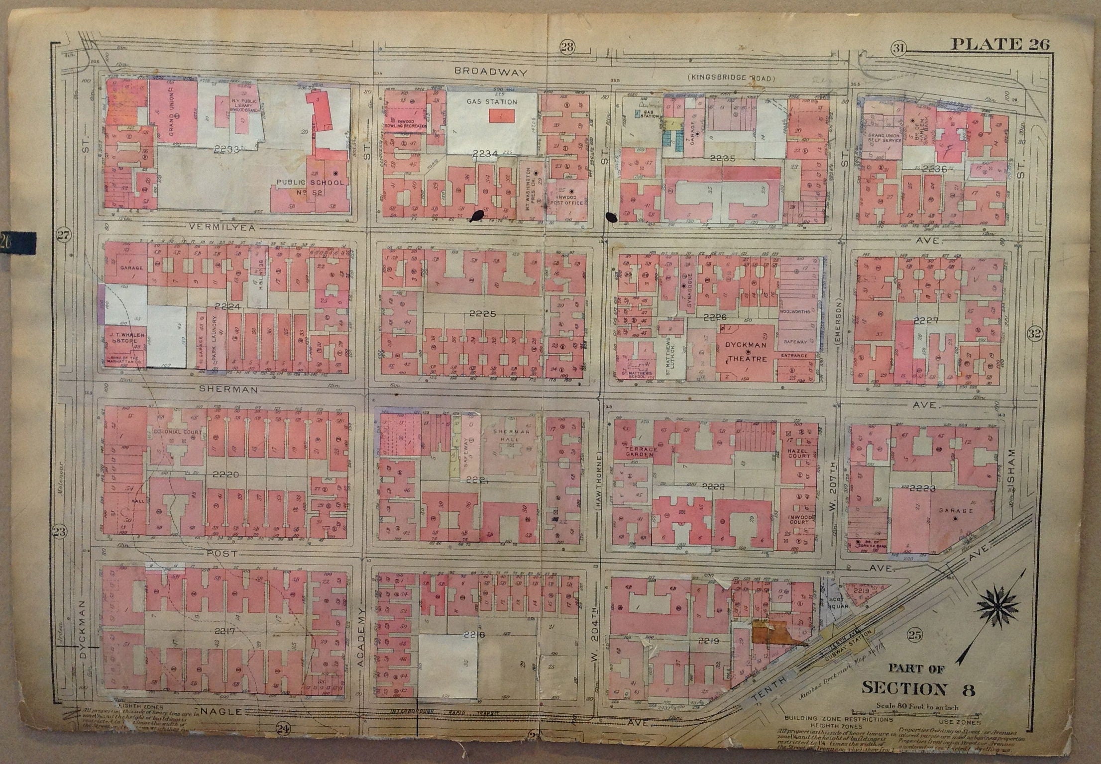 NYC Bronx Map - Part of Section 8, Dyckman Theatre, Tenth Ave & Sherman Ave