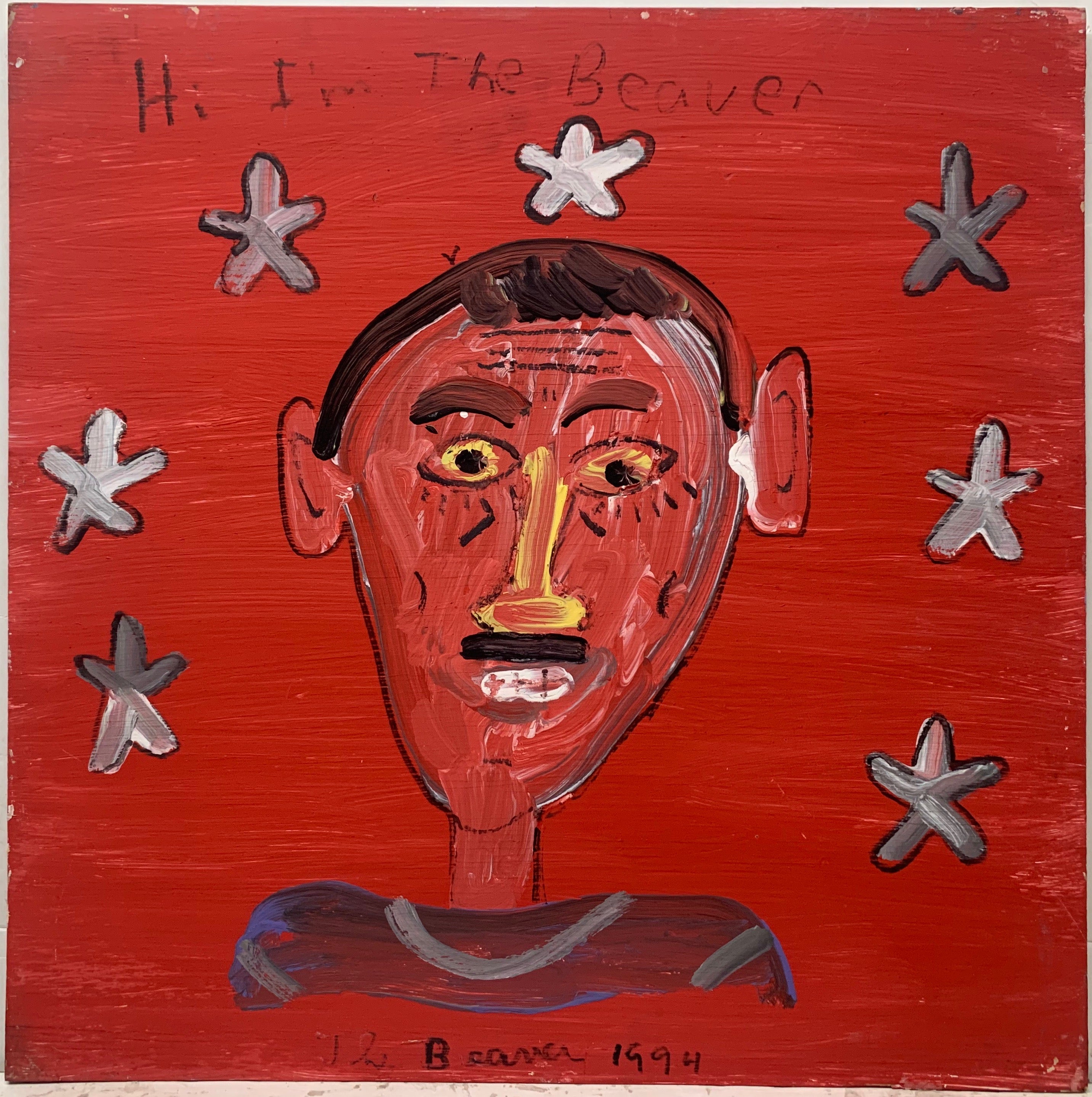 A self-portrait by the Beaver, surrounded by silver stars.