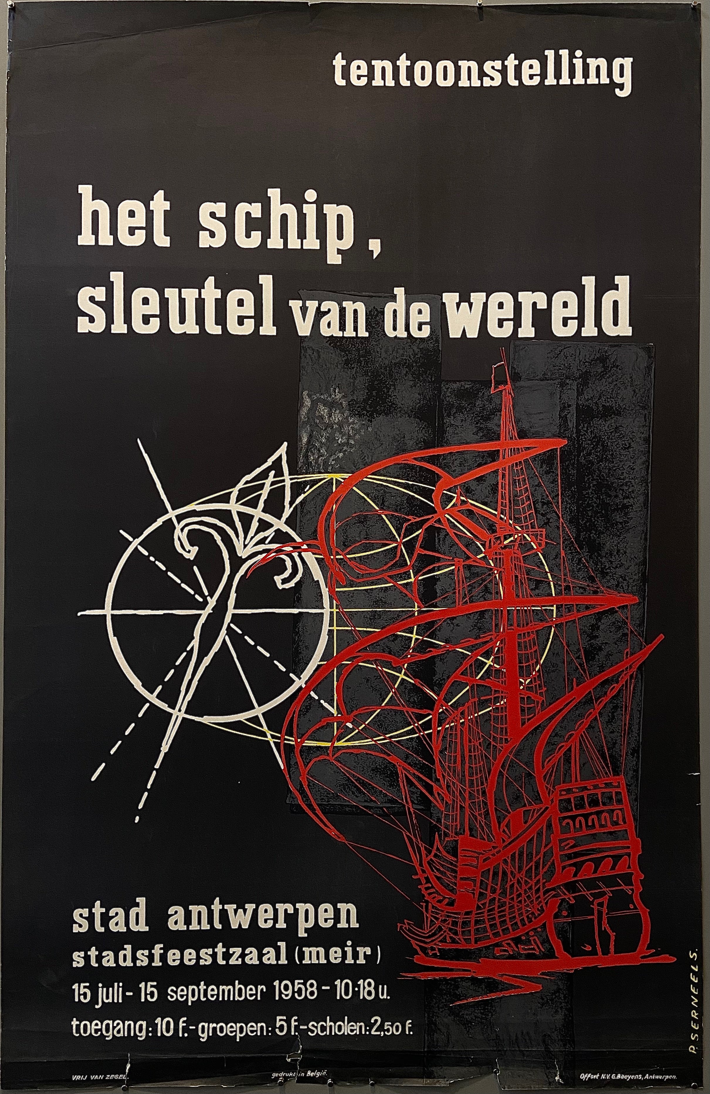 Poster with a sketch of a boat in red