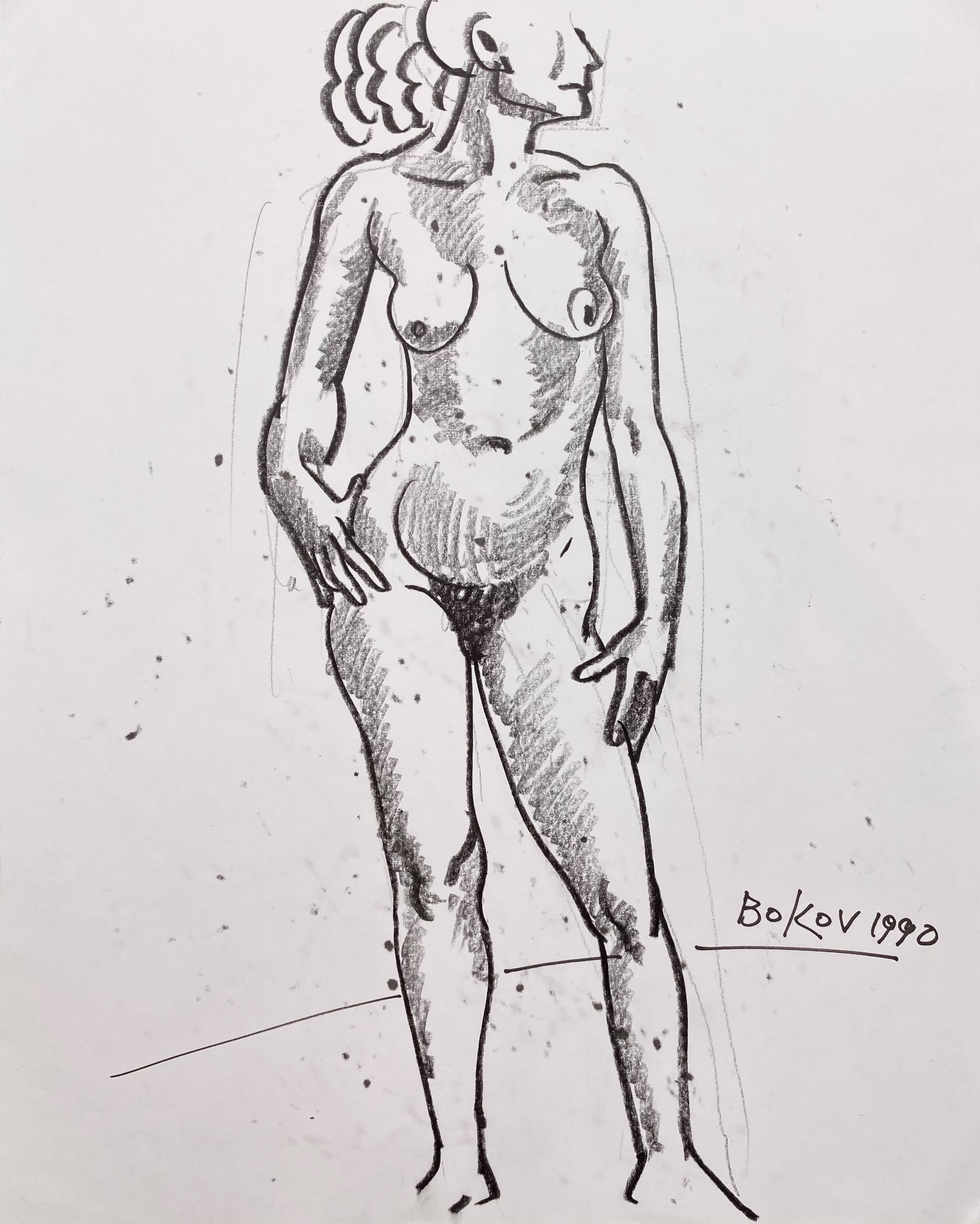 charcoal drawing of a female nude