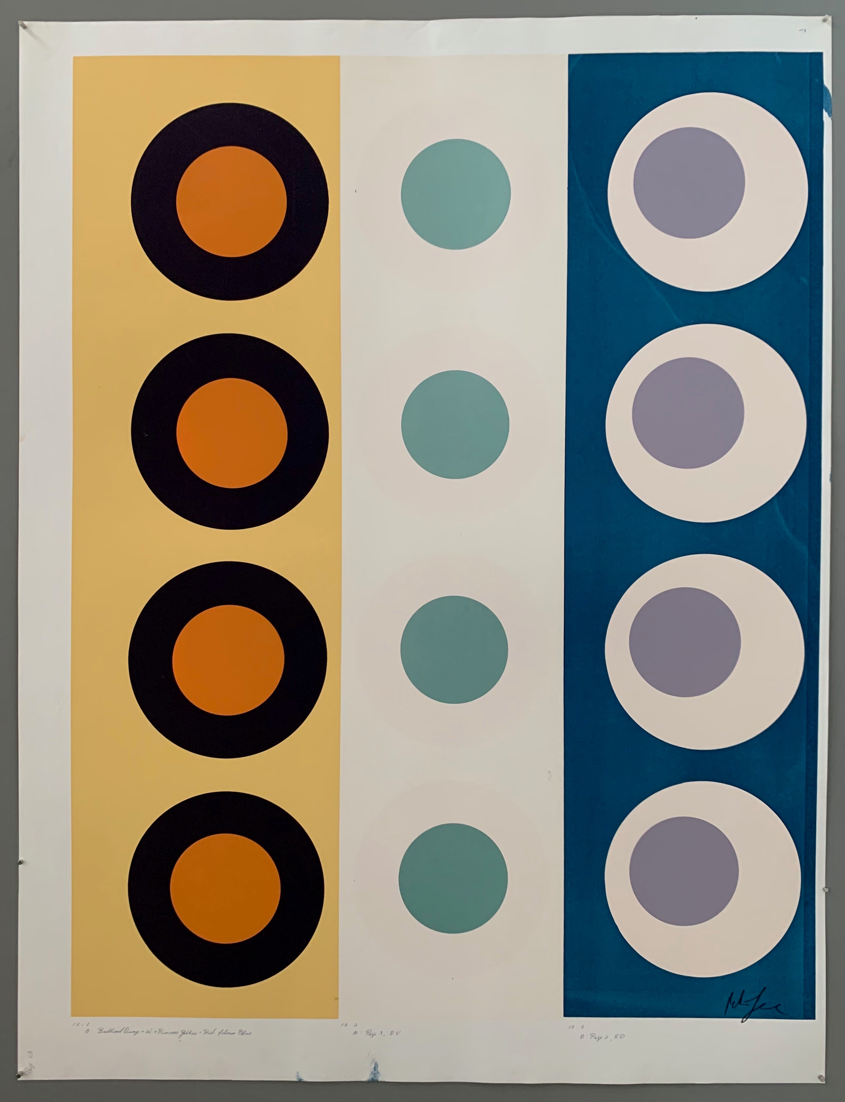 Three rows of targets on colored panels